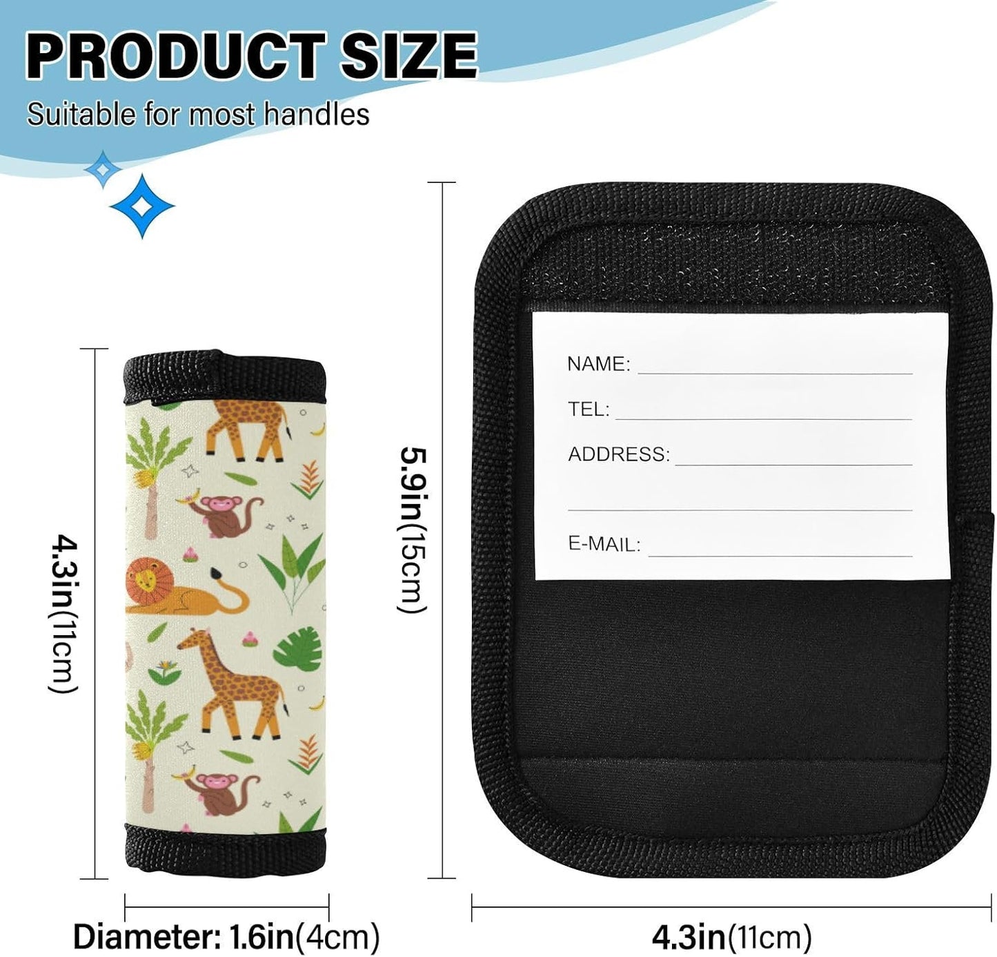 4Pcs Luggage Handle Wrap Suitcase Identifier Handle Covers Tags Soft Travel Bags Luggage Handle Gripper Accessories for Airplane Flying Jungle Animal