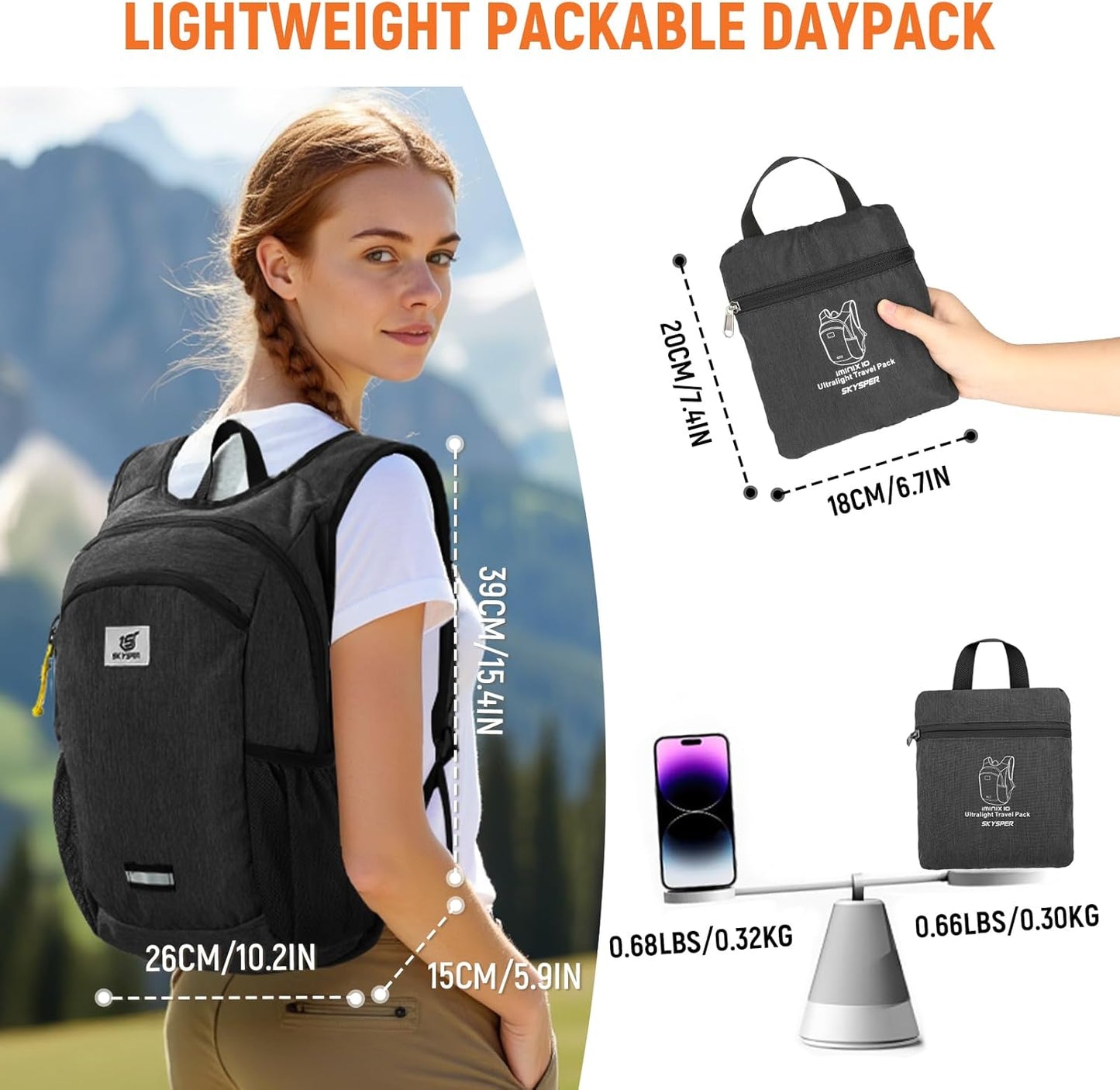 SKYSPER 10L Hiking Backpack, Foldable & Packable Lightweight Daypack for Travel, Collapsible Small