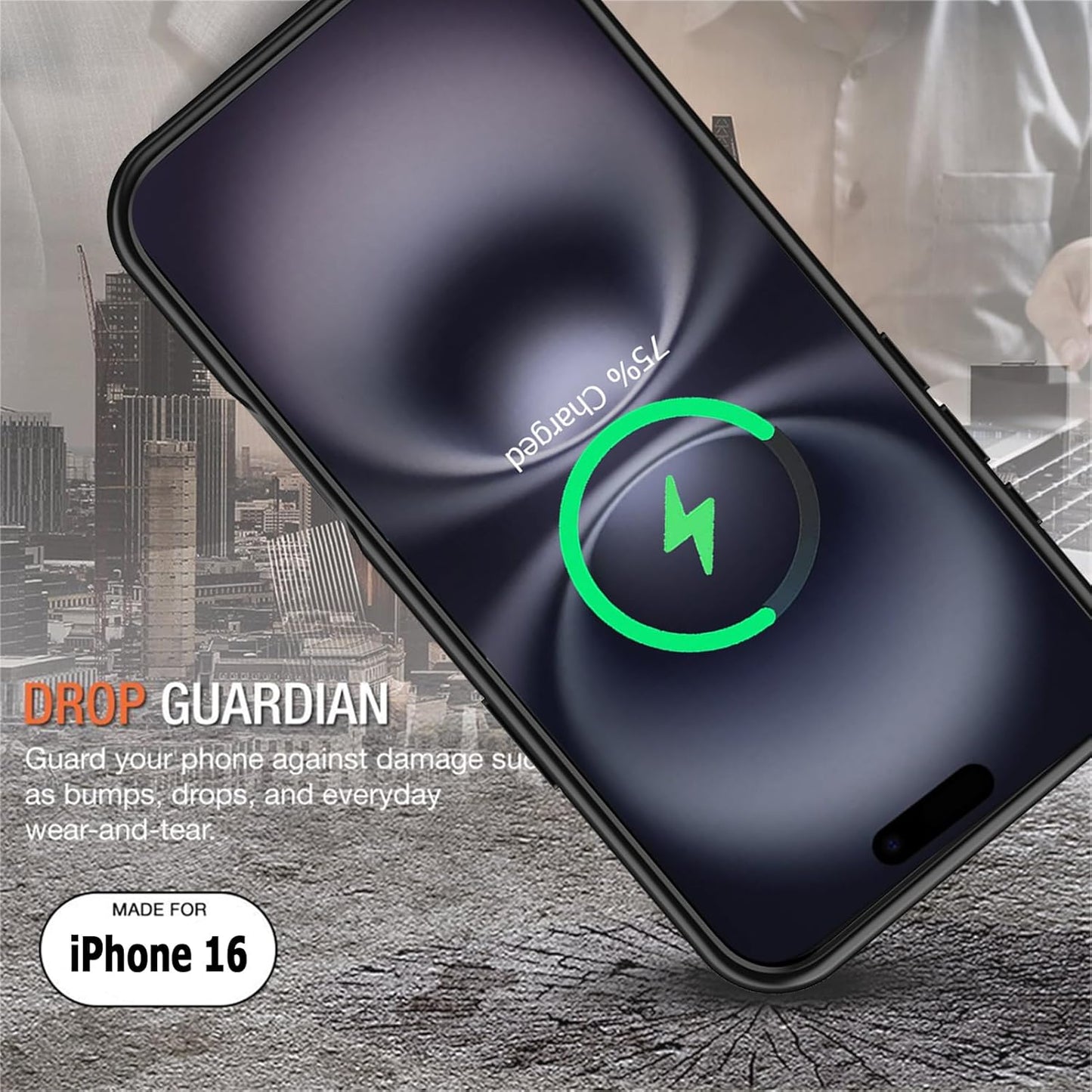 Battery Case for iPhone 16, Upgraded 10000mAh Rechargeable Portable Charging Case with Wireless Charging Compatible for iPhone 16 (6.1 inch) with Carplay Extended Battery Pack Charger Case (Black)