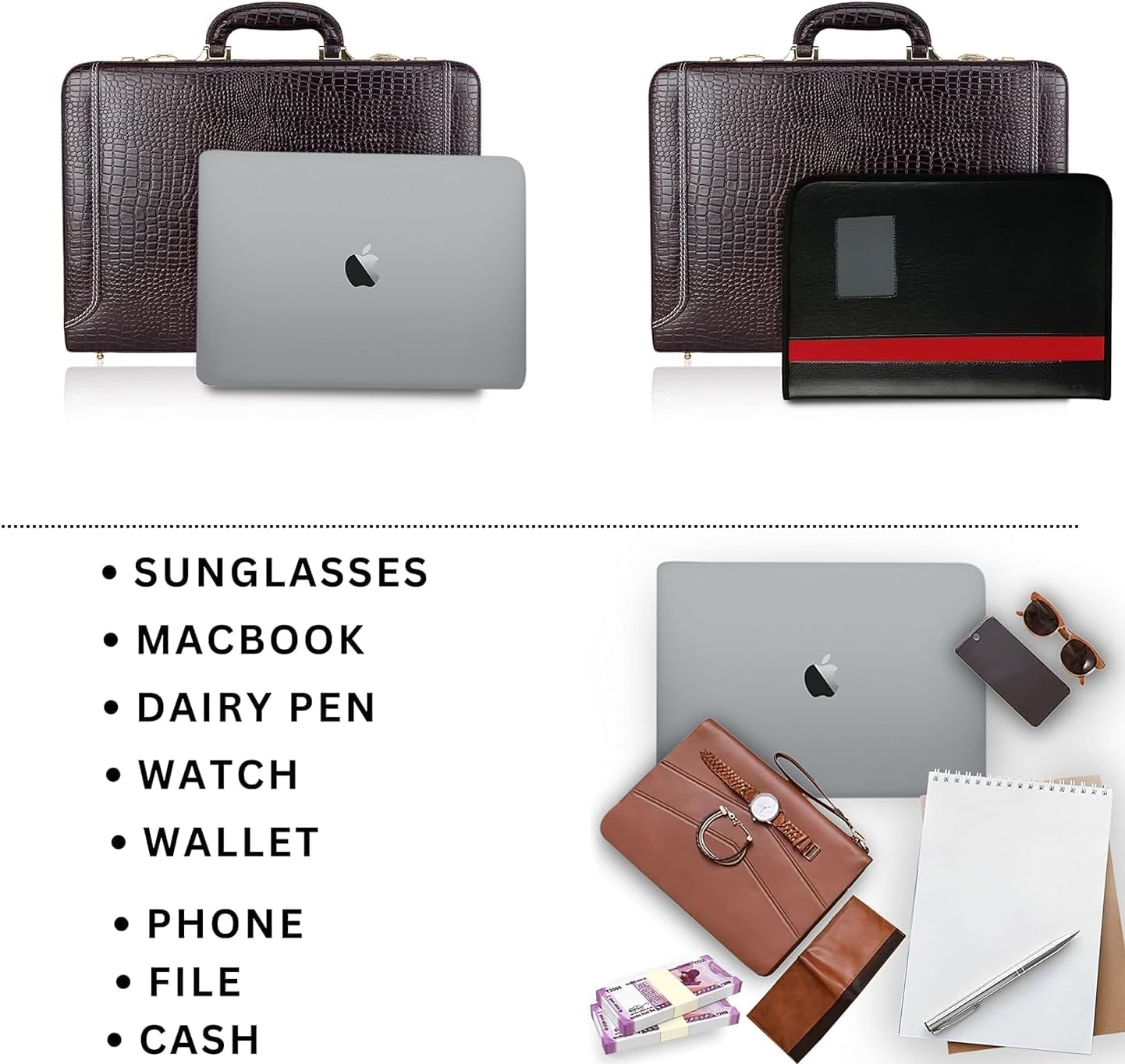 Full Grain Leather Briefcase Attache Case For Unisex Size L18 x W5 x H12 Inches Expandable Briefcase Bag