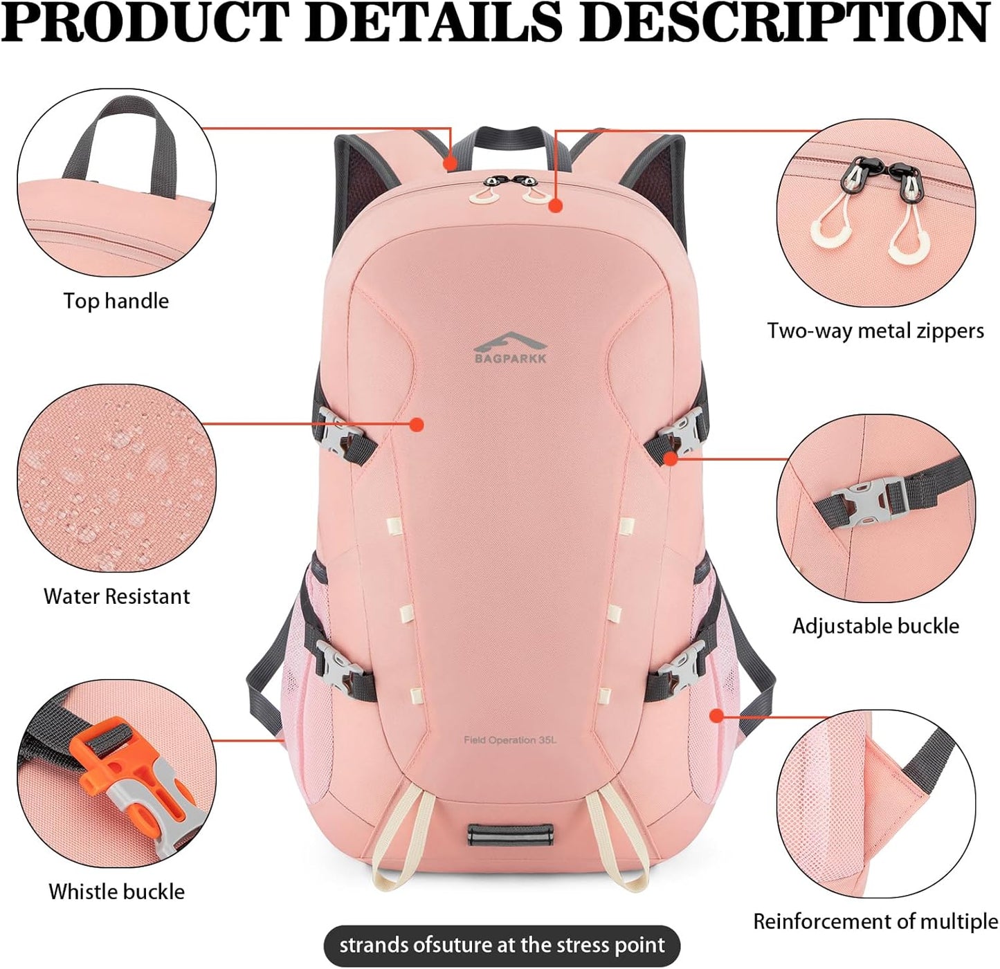 Hiking Backpack,Large 35L Travel Backpacks for Men Women,Water Resistant Ultra Lightweight Foldable