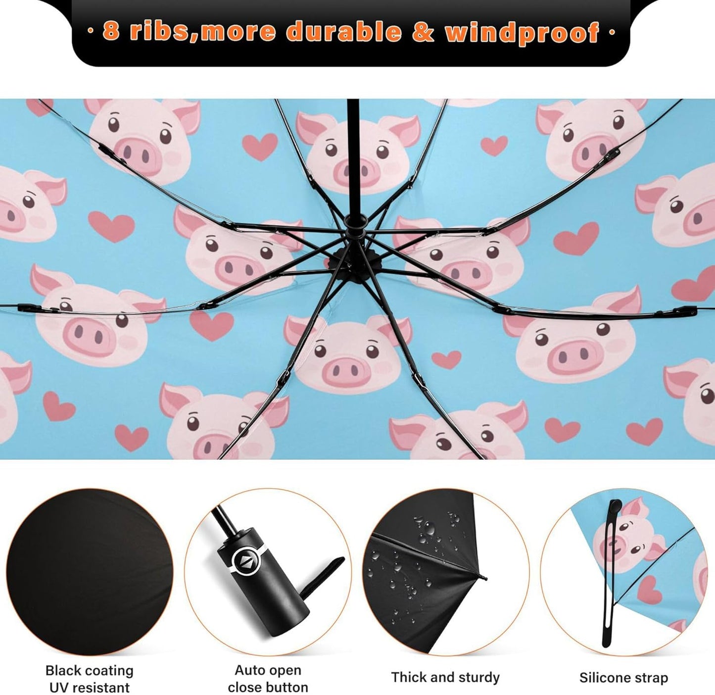 Automatic Folding Umbrella Windproof Strong, UV Protection Compact Black Gothic Moon Spider Webs and Bats Sun Rain Sun Rain Travel Umbrellas for Women Men