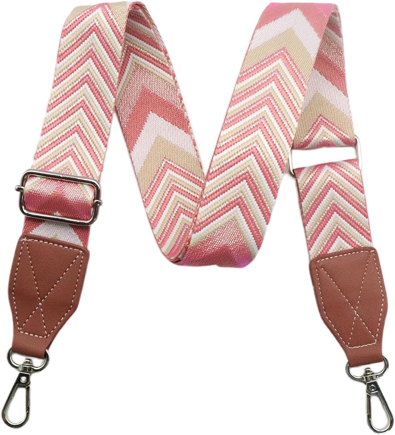 Adjustable Rose Purse Strap with Brown Leather End - 1.5" Wide Handbags, Camera, Guitar, Phone &