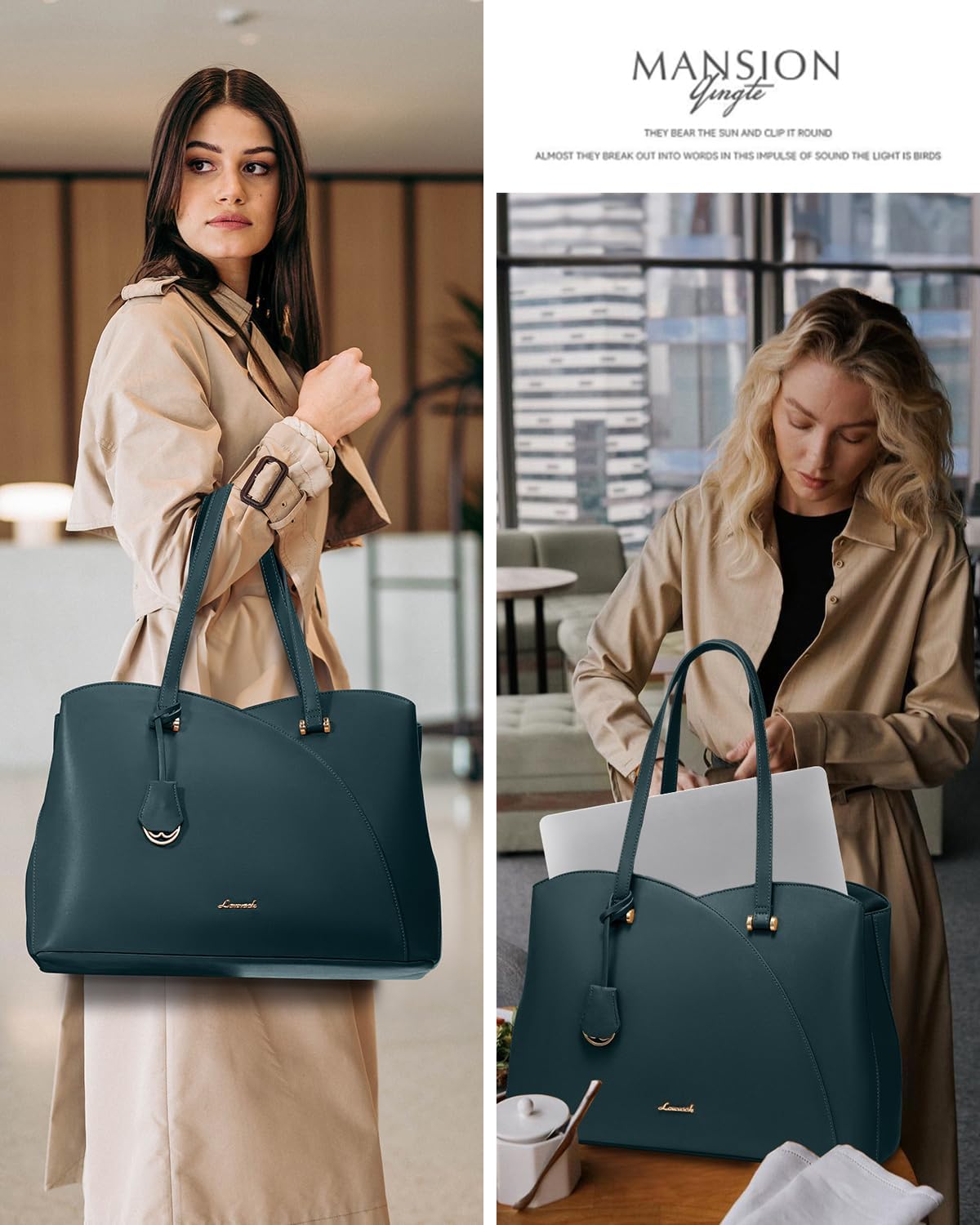 LOVEVOOK 17.3 Inch Laptop Bag for Women, Teacher Work Tote Bags Laptop Bag, Leather Computer Bag Large Purses Handbag Professional Briefcase, Teal