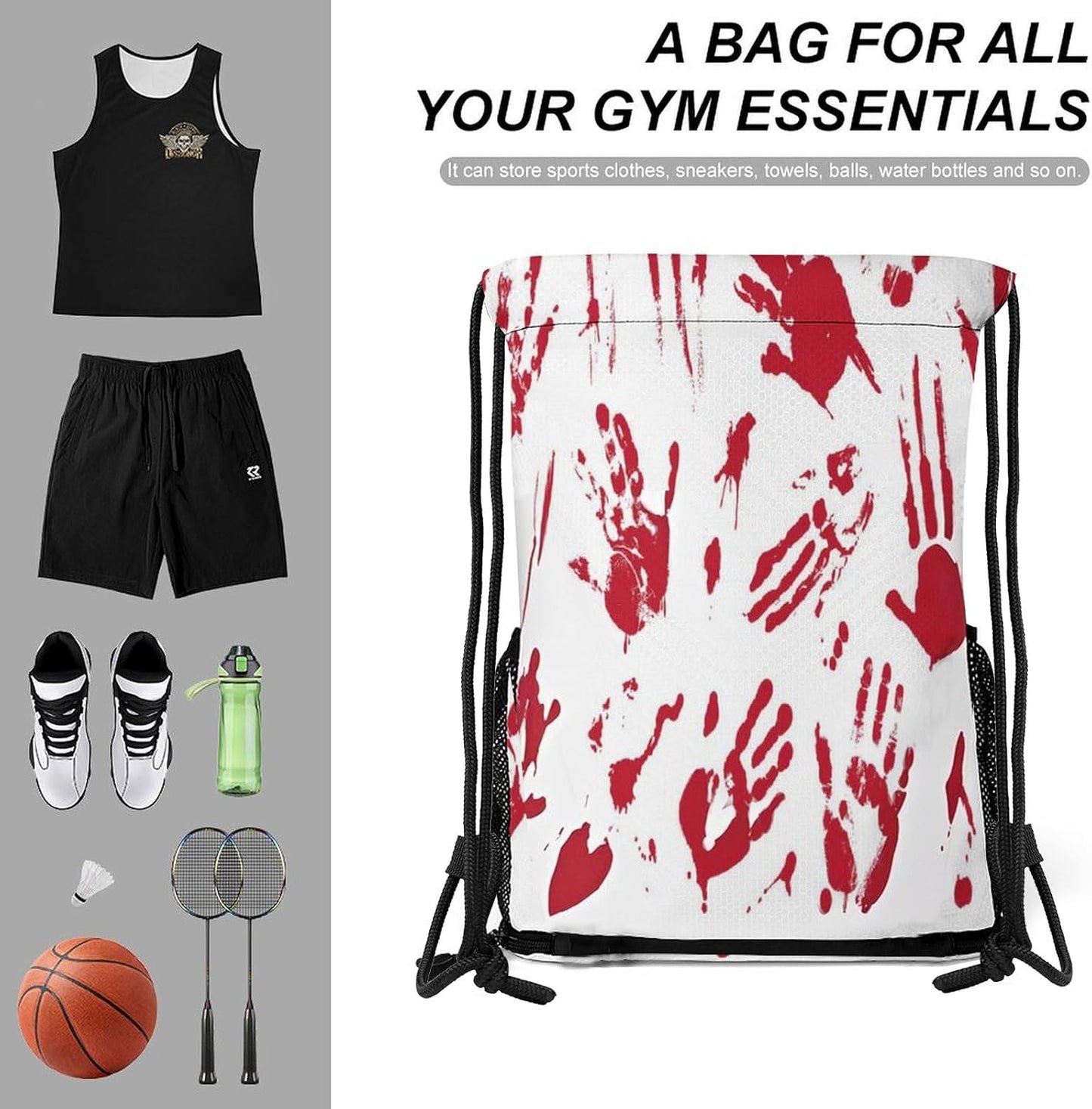 Hand Drawstring Backpack Gym Bag With Shoe Compartment String Bag Sport Beach Swimming Sackpack For Women Men