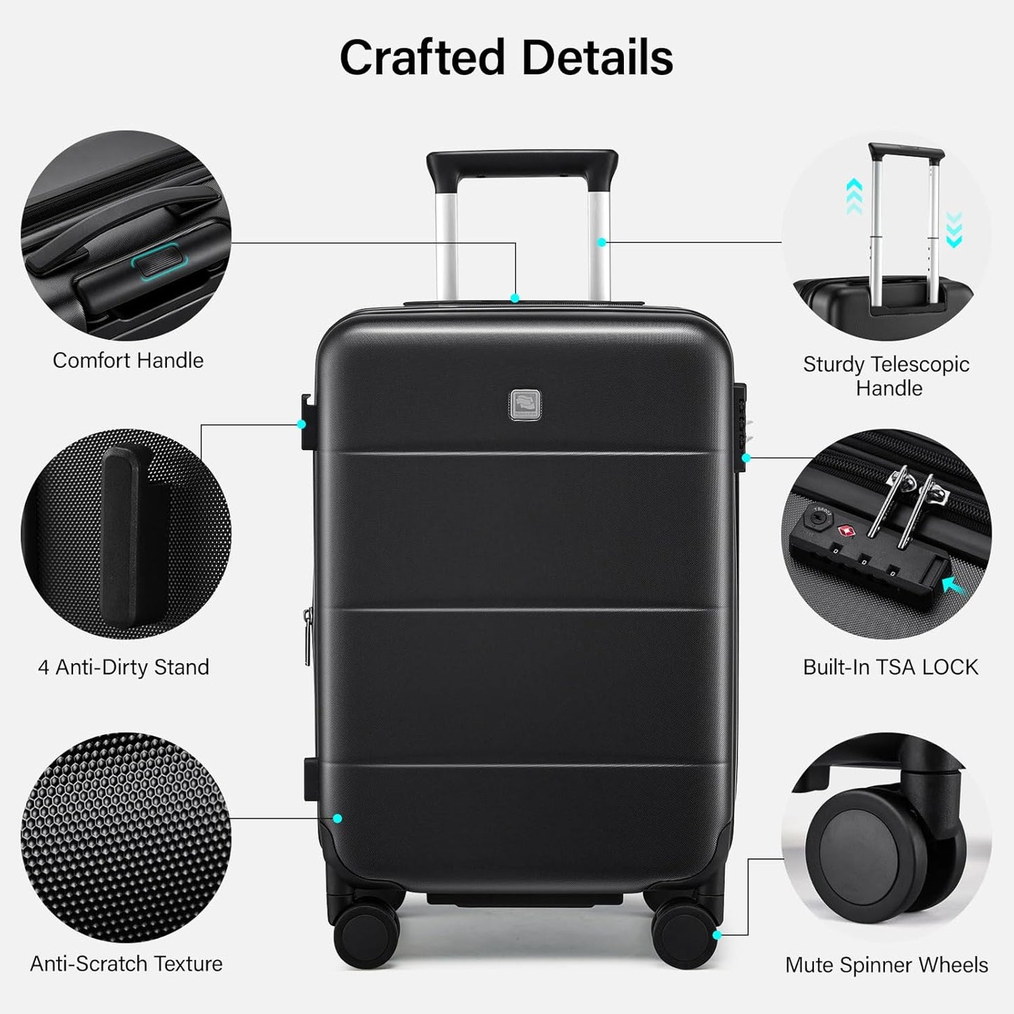 Hanke Expandable 24 Inch Luggage with Spinner Wheels, Hardside Medium Checked luggage, All-PC Hard Shell Suitcase, TSA Lock, Lightweight Checked-Medium (Jet Black, 76L)
