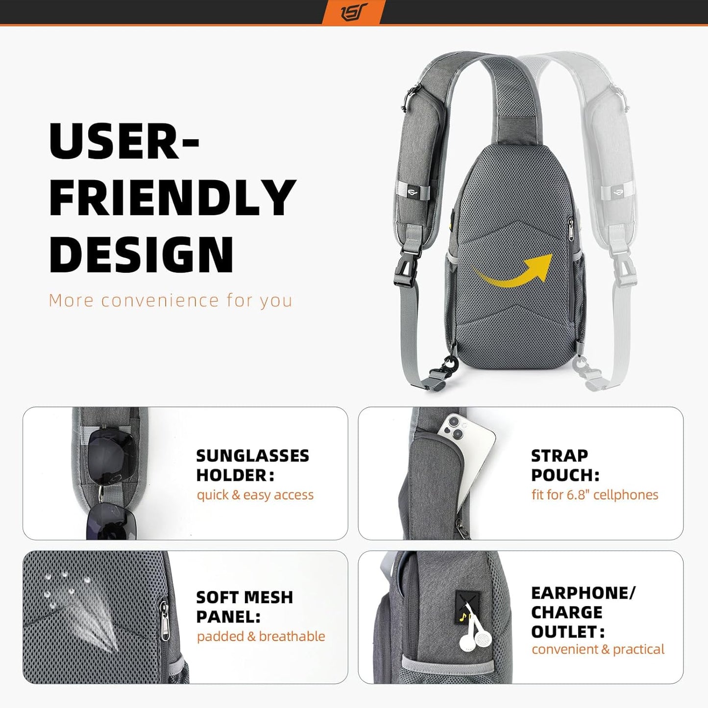 SKYSPER Sling Bag RFID Crossbody Sling Backpack Cross Body Shoulder Bag Travel Hiking Daypack for Women Men(Darkgrey)