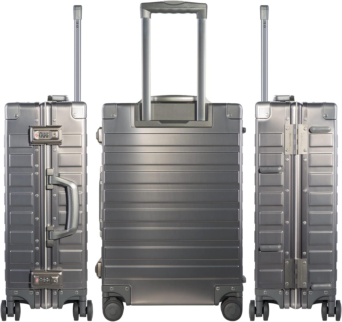 TRAVELKING All Aluminum Carry On Luggage with TSA Locks Zipperless Alloy Metal Hard Shell Spinner