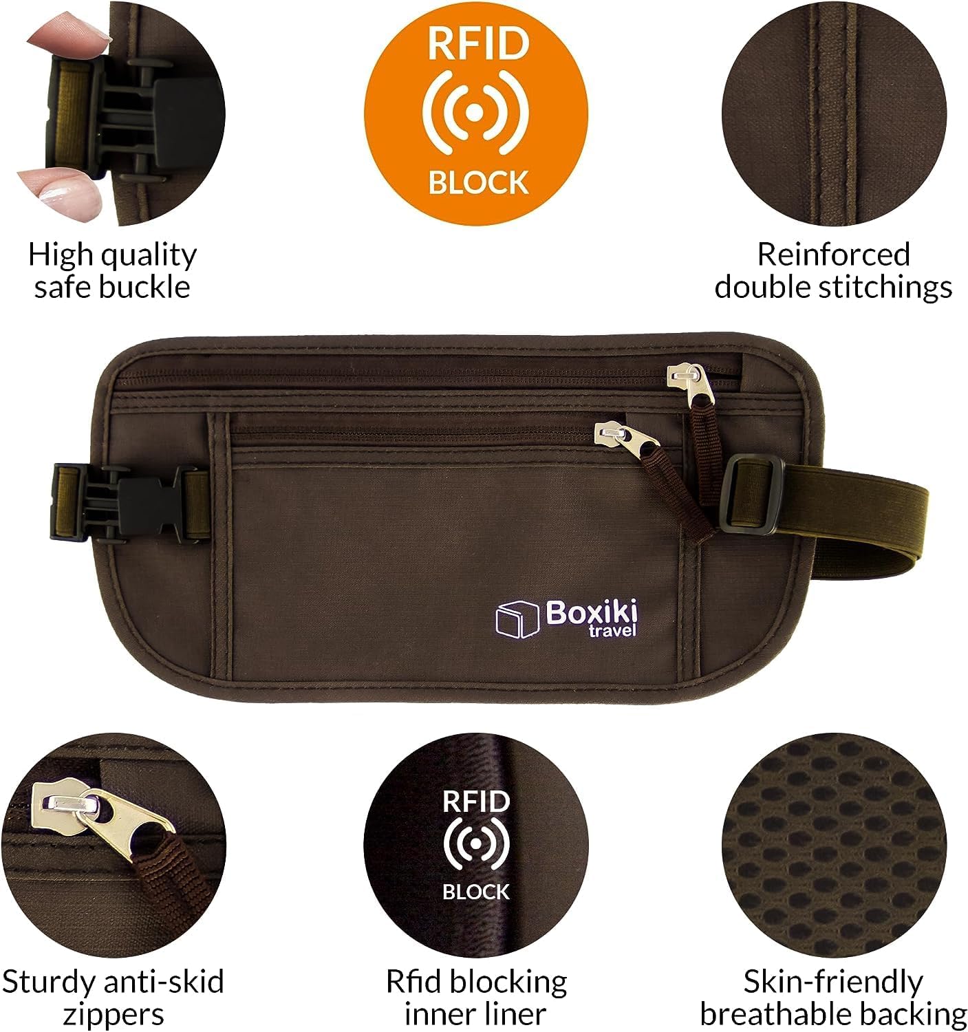 Boxiki Travel Money Belt with RFID Sleeves Set - Secure Travel Pouch and RFID Card Holder to