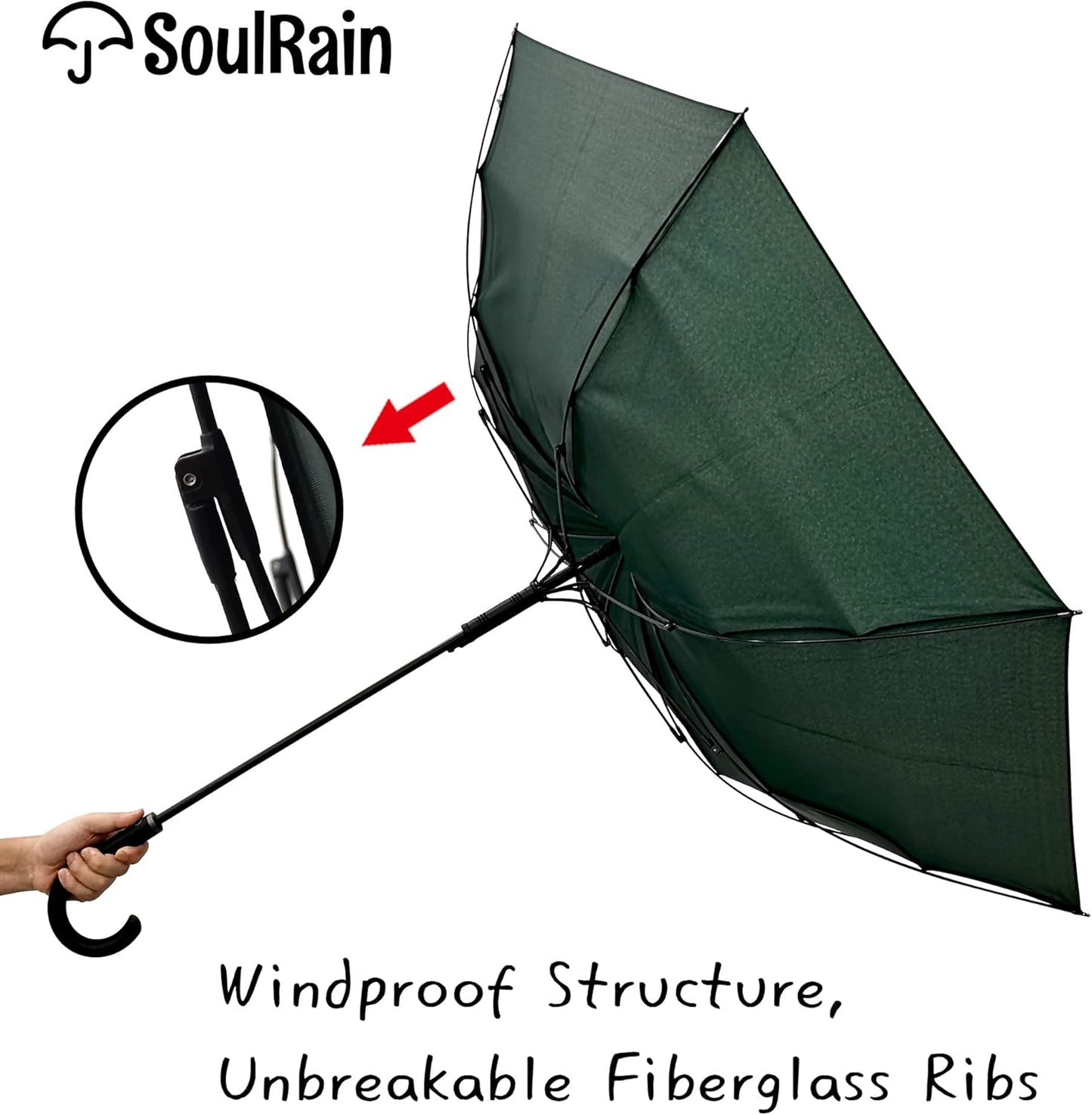 SoulRain 50 Inch Large Stick Umbrella Windproof Automatic Open Oversized J Handle Umbrellas for Men and Women Unbreakable Strong Travel Golf Umbrella