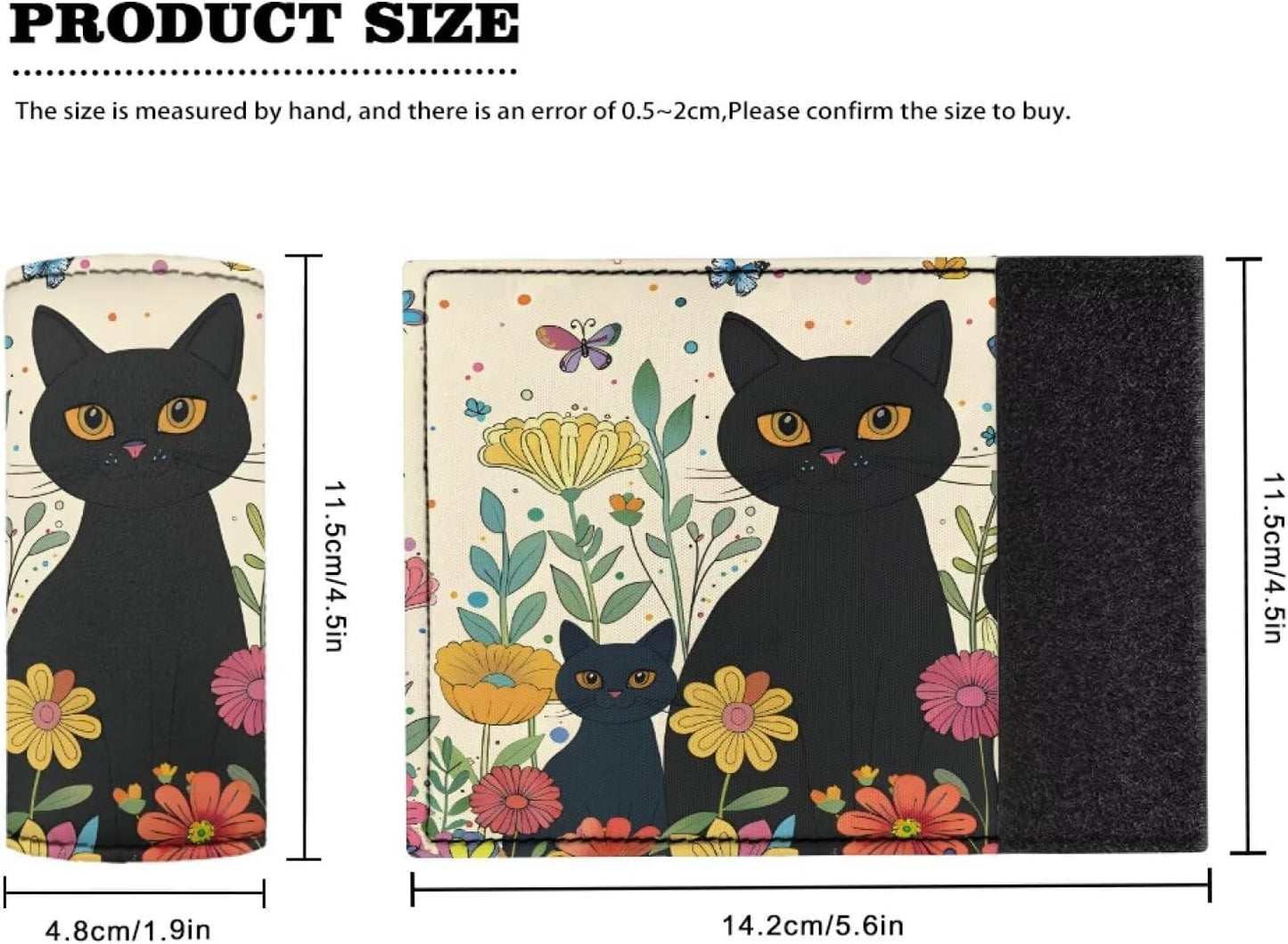 Cartoon Black Kitten Luggage Handle Protection Sleeve Cover Set of 2 Pcs,Neoprene Luggage Identifier for Suitcase Teens Adult Soft Trolley Case Grip Cover, Flower Door Handle Cover Set