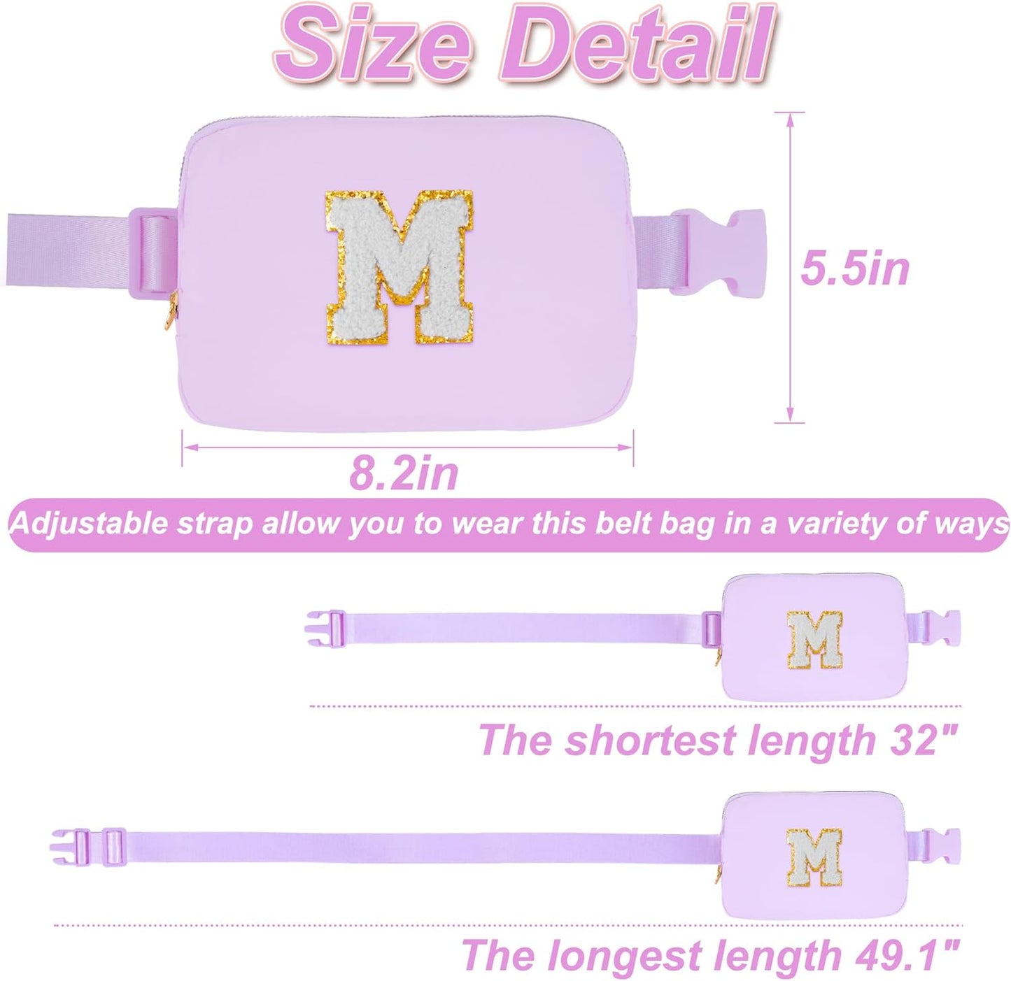Gifts for Girls 3 4 5 6 7 8 9 10 11 12 Year Old Teens Kids Daughter Sister Her - Fanny Pack Crossbody Bag Cute Stuff for Girls Teen Trendy Belt Bags | Initial White M,Lavender Bag