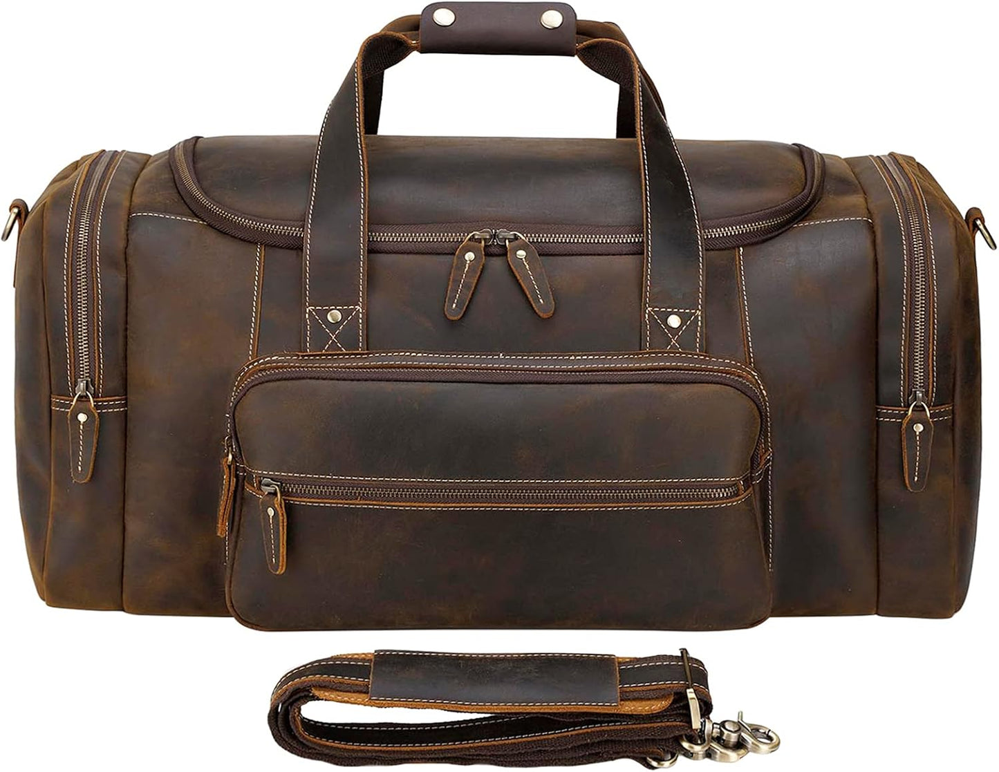 Polare 23" Full Grain Cowhide Leather Gym Duffle Weekender Overnight Travel Duffel Bag For Men