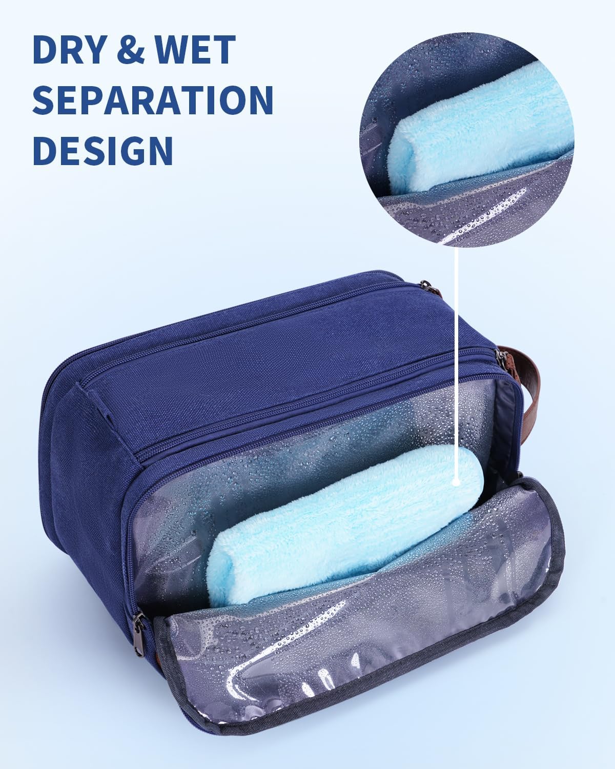 WANDF Toiletry Bag for Men Travel Toiletry Organizer Canvas and Leather Dopp Kit Water-Resistant