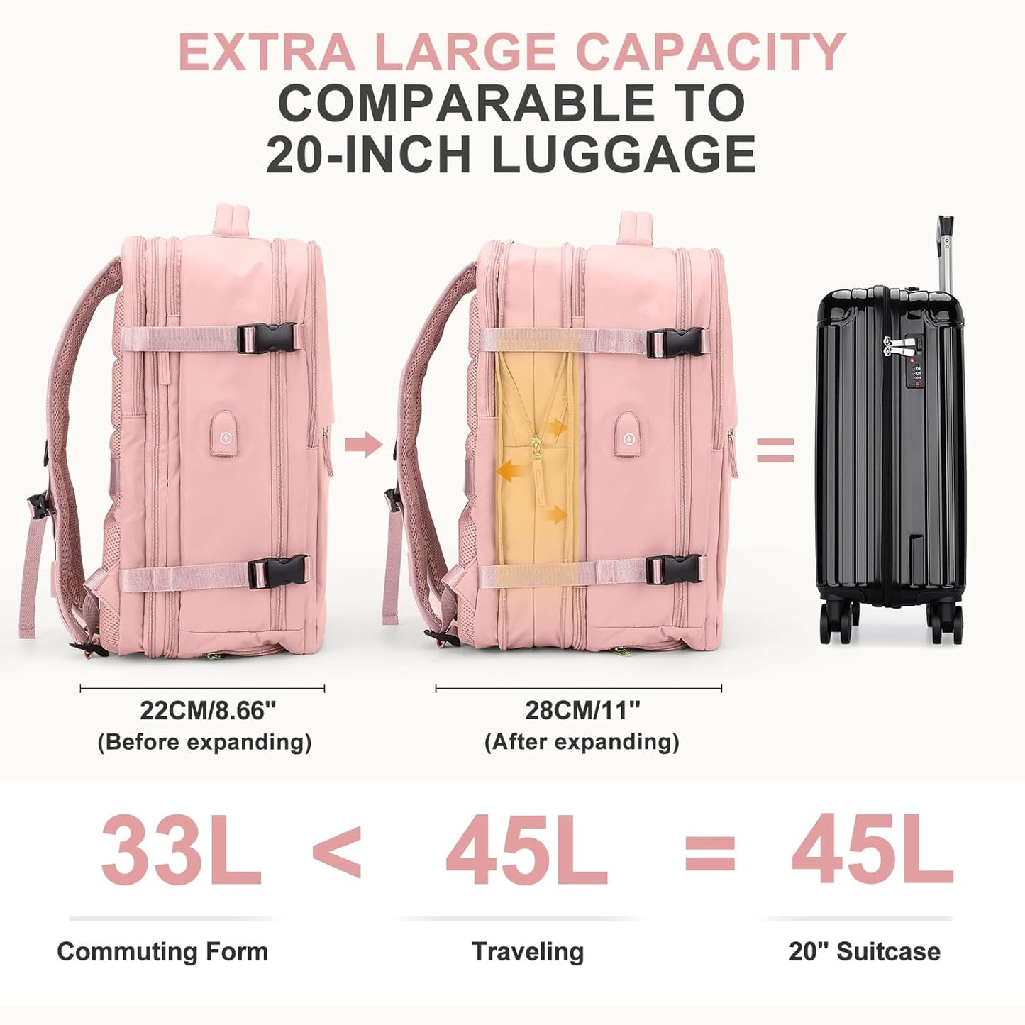 coowoz Large Travel Backpack For Women Men, Carry On Backpack,Hiking Backpack Waterproof Outdoor