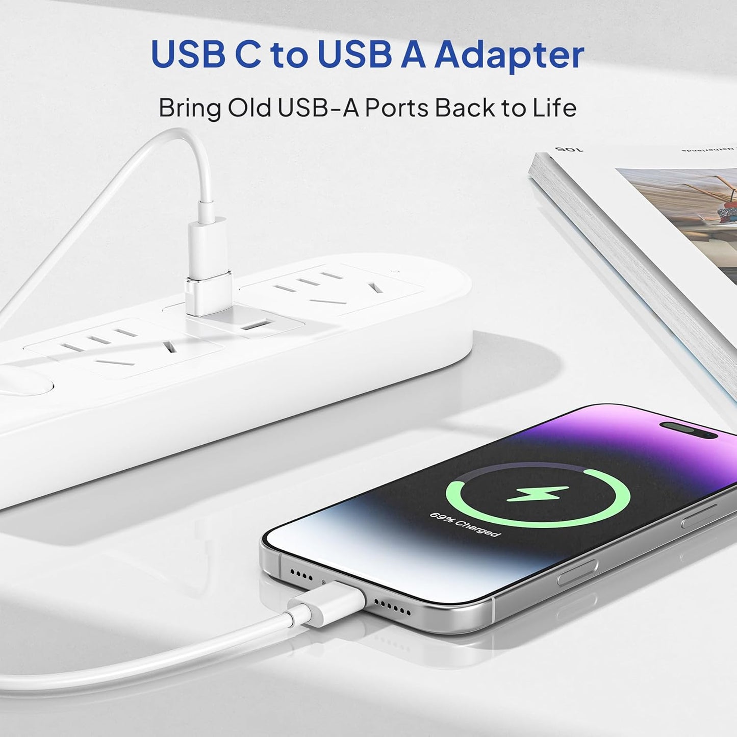 Elebase for iPhone 17 Air Pro Max Adapter,USB to USB C Adaptor 4 Pack,Type C Female to USB A Male Charger Connector for Apple 16 15 14 13,iWatch 11 10,iPad 8 8th 9 9th 10th Air 4th 5 Mini 6 Generation