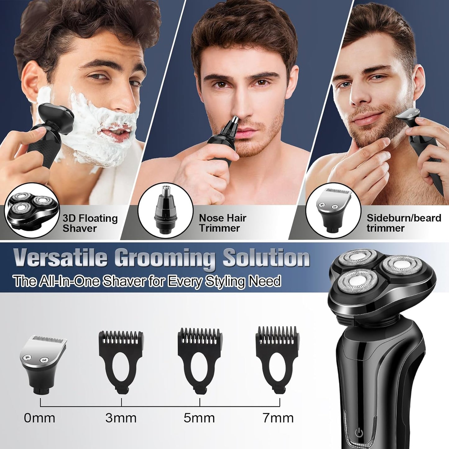 Electric Razor for Men, Men's Rotary Shavers, Waterproof, Wet and Dry Rechargeable Electric Shaver for Men's Faces with a Cordless and Floating Head,Portable Travel Razor,an Ideal Gift for Men