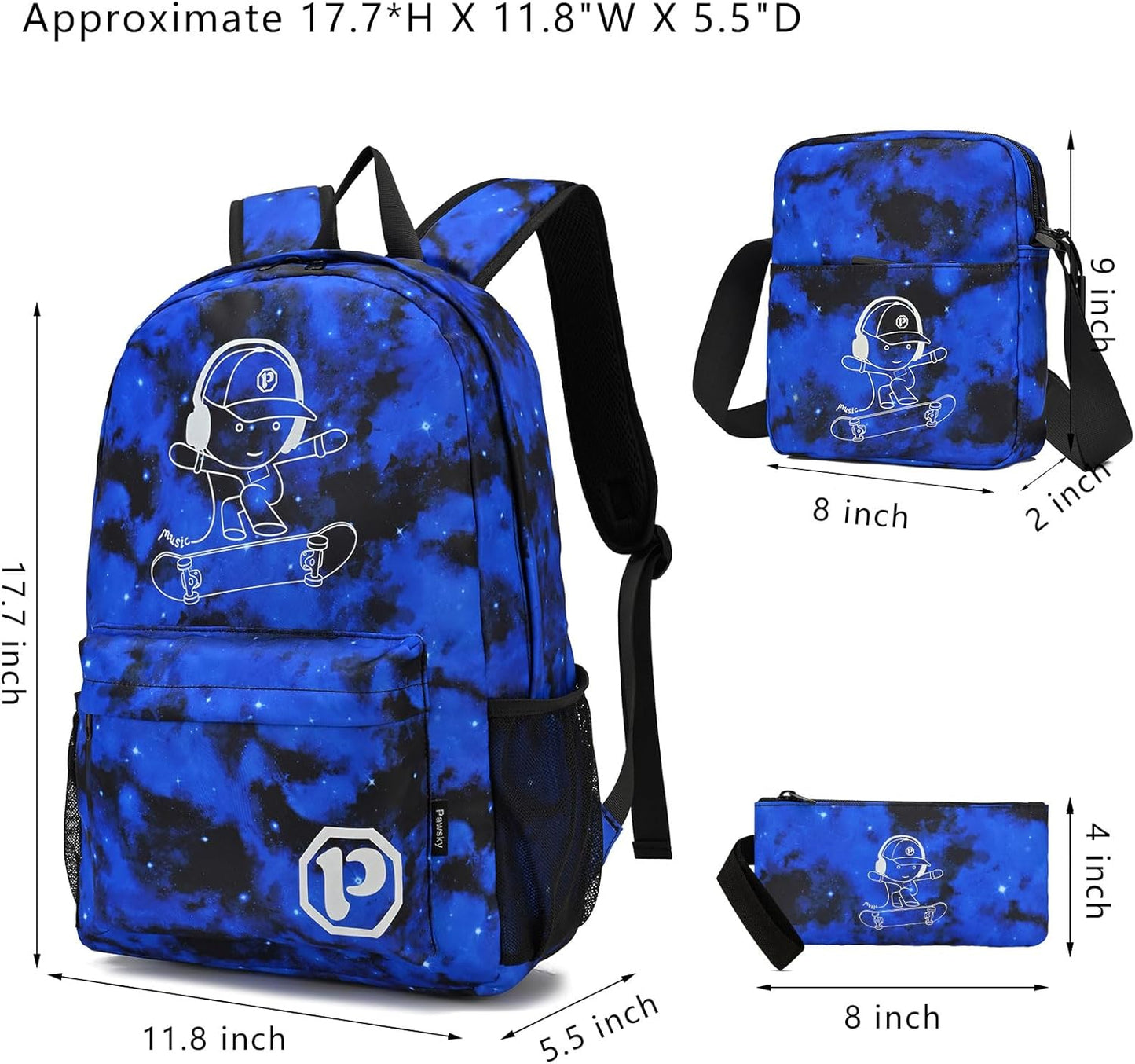 Lightweight Laptop Bag School Backpack for Boys, Skateboard Anime Luminous Elementary Kids Backpack Middle School Bags College Bookbag Travel Daypack for Teen Boys and Girls