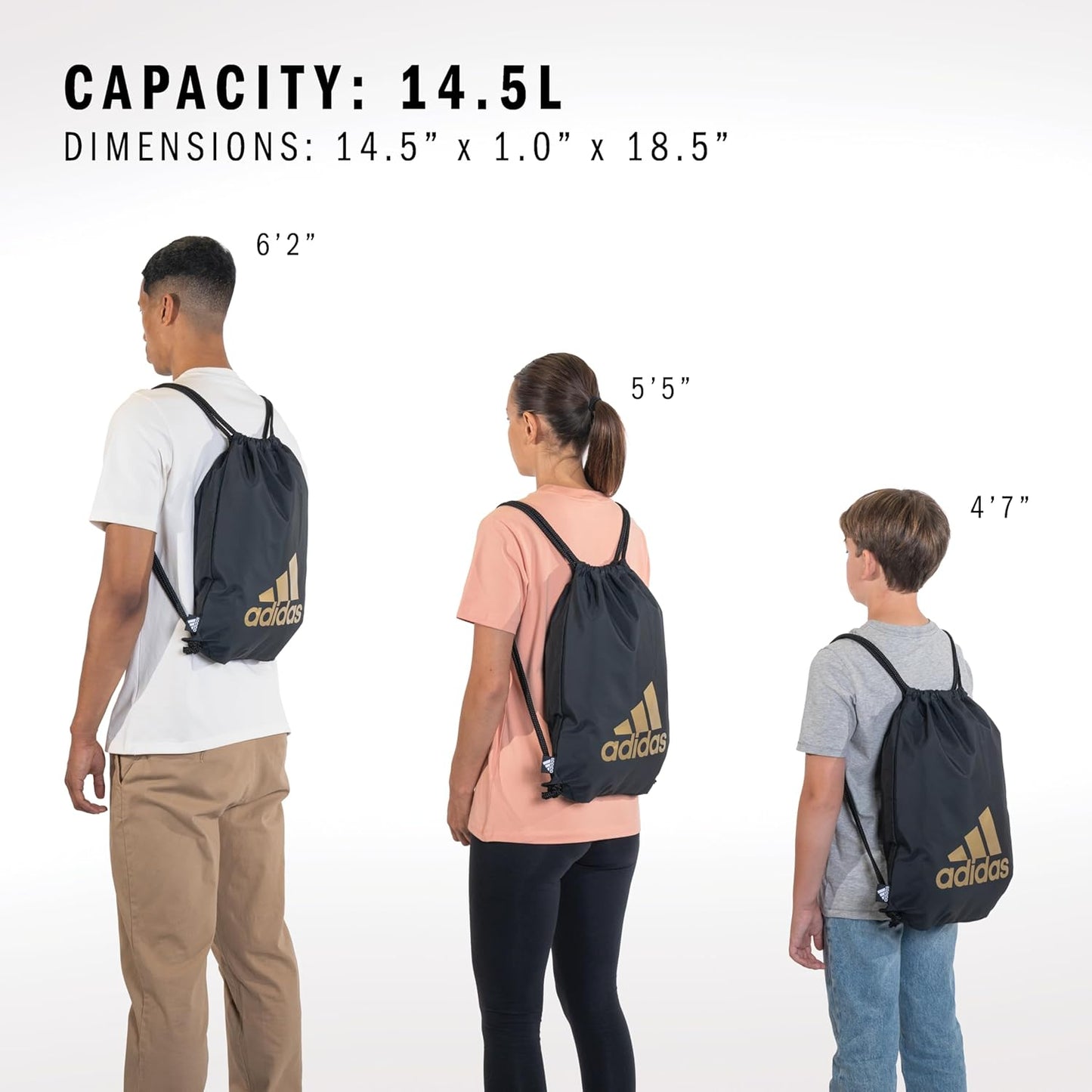 adidas Ready Sackpack – Drawstring Backpack Lightweight Small Gym Bag, Black/Gold Metallic/1.0, One Size