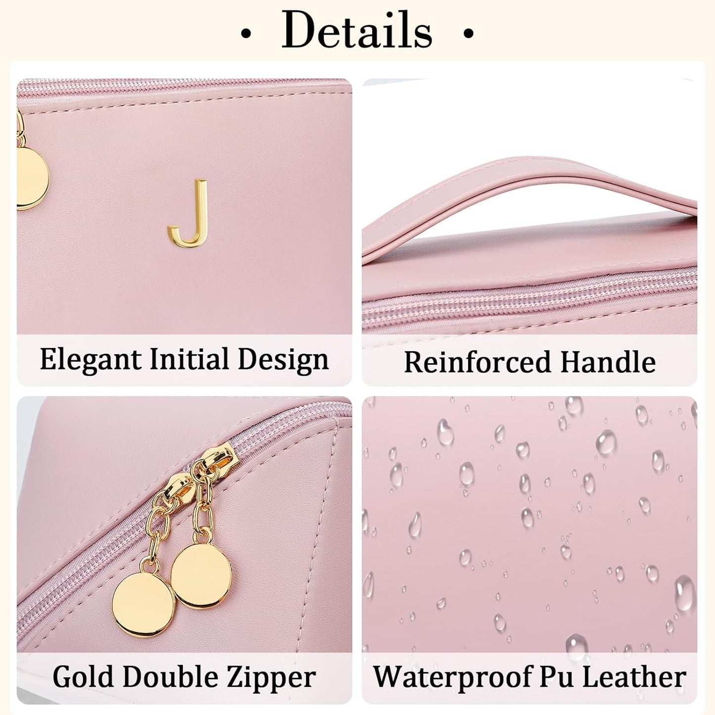 Birthday Gifts for Women Teen Girl, Personalized Initial Makeup Organizer Bag Set, Open Flat Travel Cosmetic Bag With Clear Divider and Handle(Pink,J)