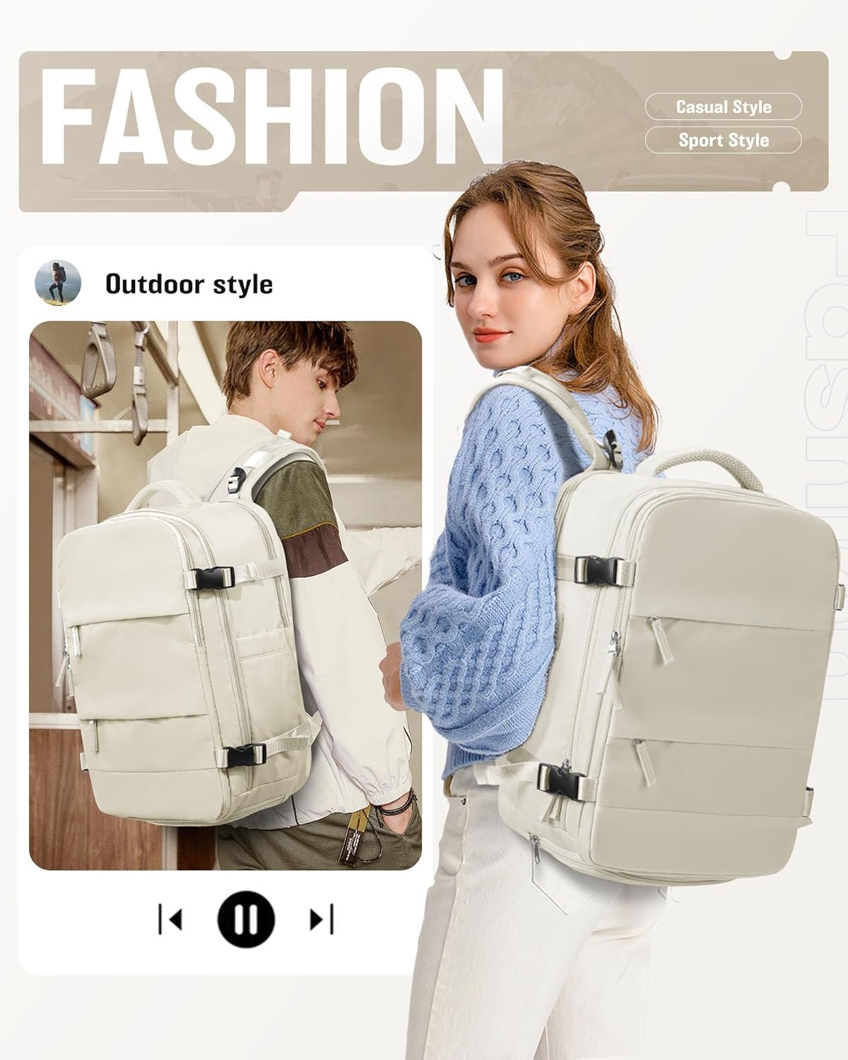 Vacuum Backpack Travel with pump,Flight Approved 18x14x8 Inches,Personal Item Travel Bag,Vacuum Seal Compression Backpack with Pump for Travel, 15.6 Inches Laptop Bag for Men,Beige