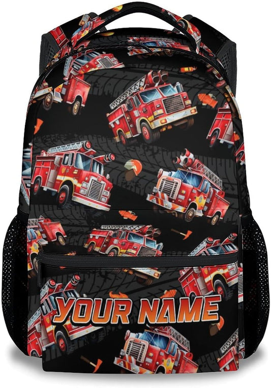 Toddler Boy Backpack - Personalized Fire Truck Backpacks with Name for Kids - Custom Toddler Bookbag for Son - Durable School Bag for Kindergarten/Preschool/Elementary(17 Inch)