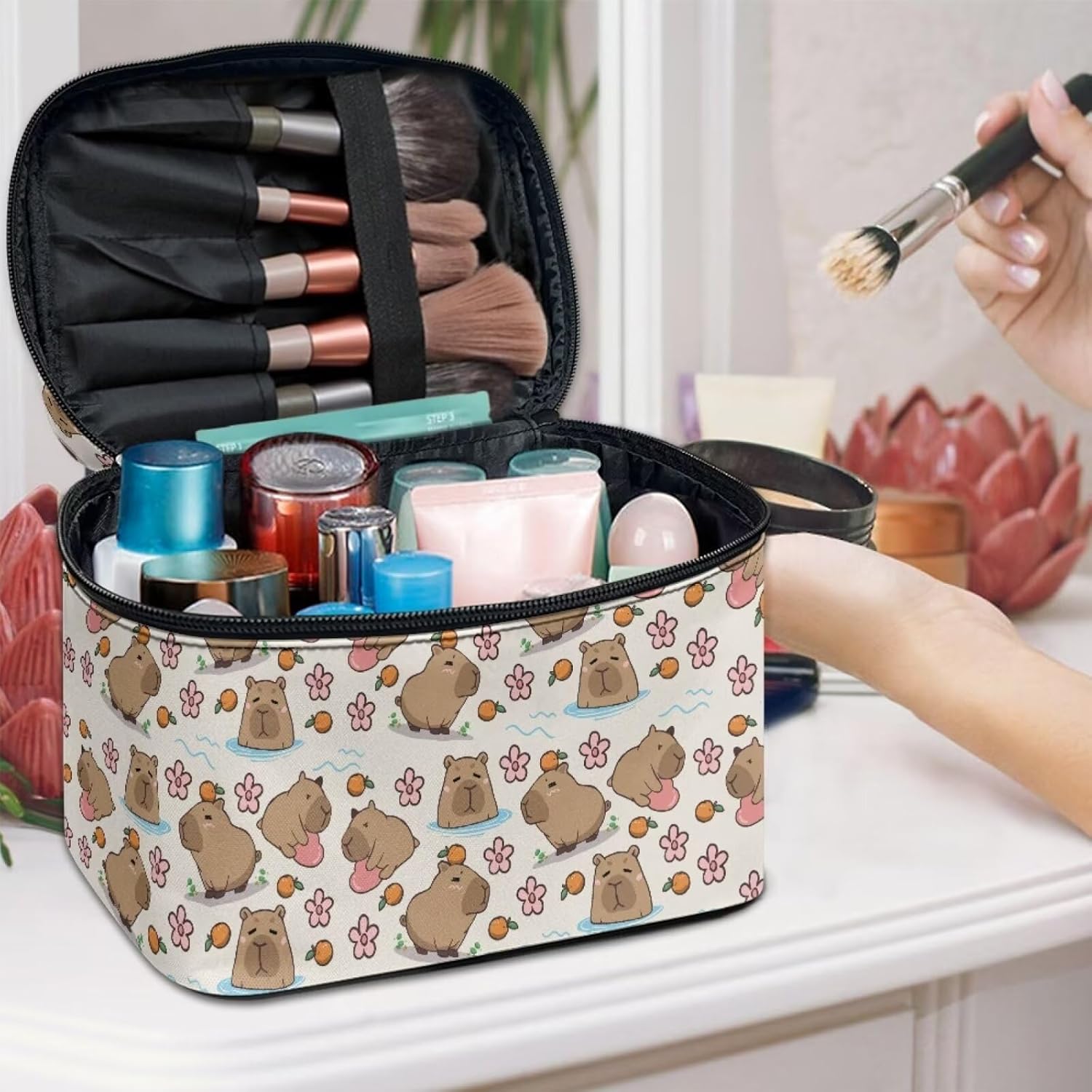 JoyLamoria Lightweight Cosmetic Case Travel Makeup Bag Cosmetic Pouch Tote Purse Cosmetic Bag with