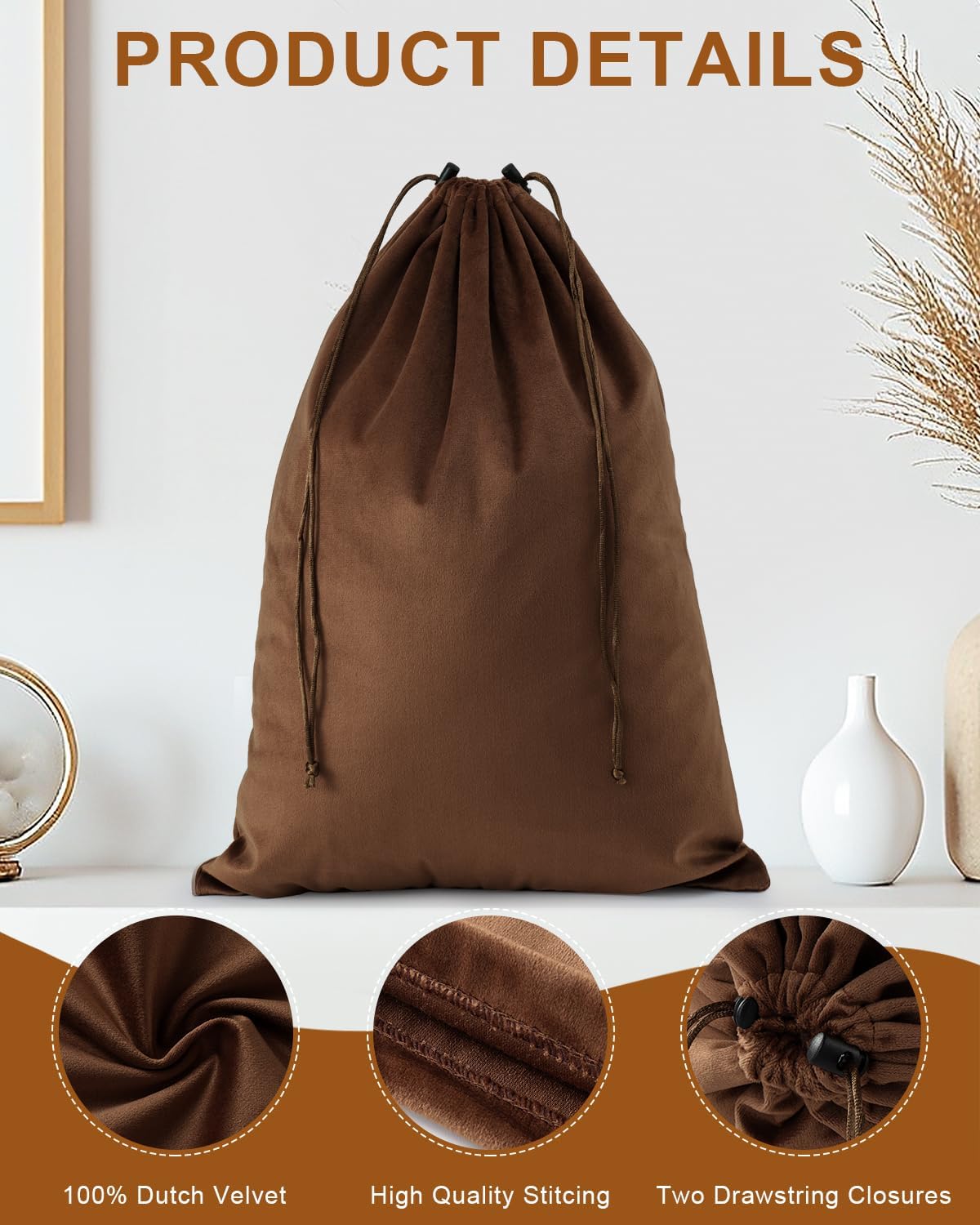 FantasyLife Shoe Bags for Travel, 4 PCS Washable Dust Bags for Storage & Packing, Flannel Shoe Pouch with Drawstring Closure for Purses, Handbags, Shoes & Toys (Mocha Mousse)