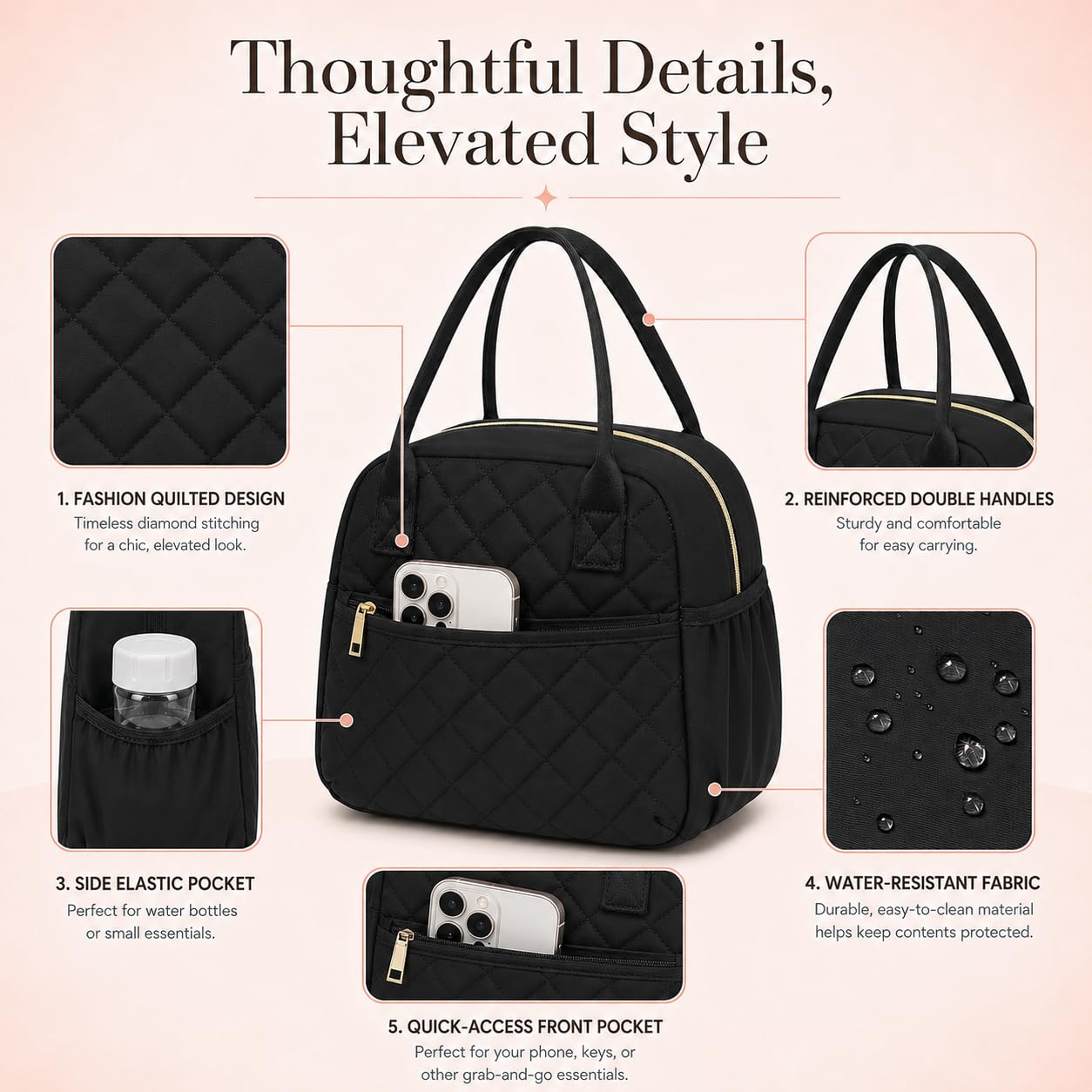 CAMTOP Lunch Box for Women Insulated Lunch Bag Lunchbox Cooler Thermal Leakproof Quilted Reusable