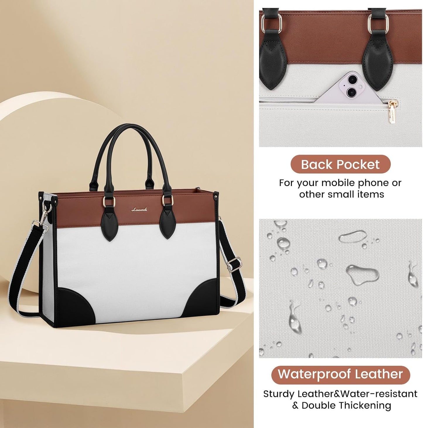 LOVEVOOK Laptop Bag for Women 17 lnch,Waterproof Laptops Tote Bags for Womens,Professional Work Bags for Women with Cup Holder,Large Laptop Purse Computer Briefcase Office Teacher Clutch Bag,2 PCS