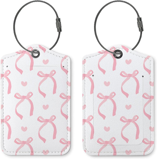 Coquette Luggage Tags for Suitcases,Pink Bow Cute Luggage Tags for Women, Preppy Gifts, Cute Trendy 2 Pack Luggage Tag for Travel,Teen Girls Gifts Suitcase Tags