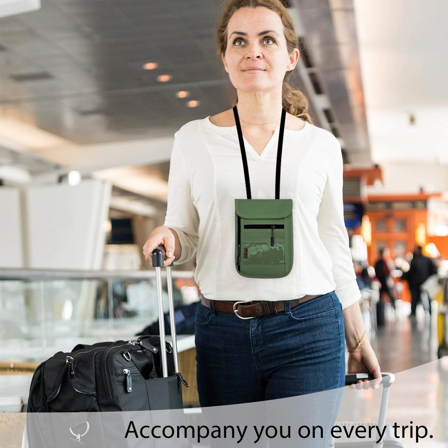 RFID Blocking Travel Neck Wallet Pouch and Passport Holder, Travel Neck Pouch Passport Holder for
