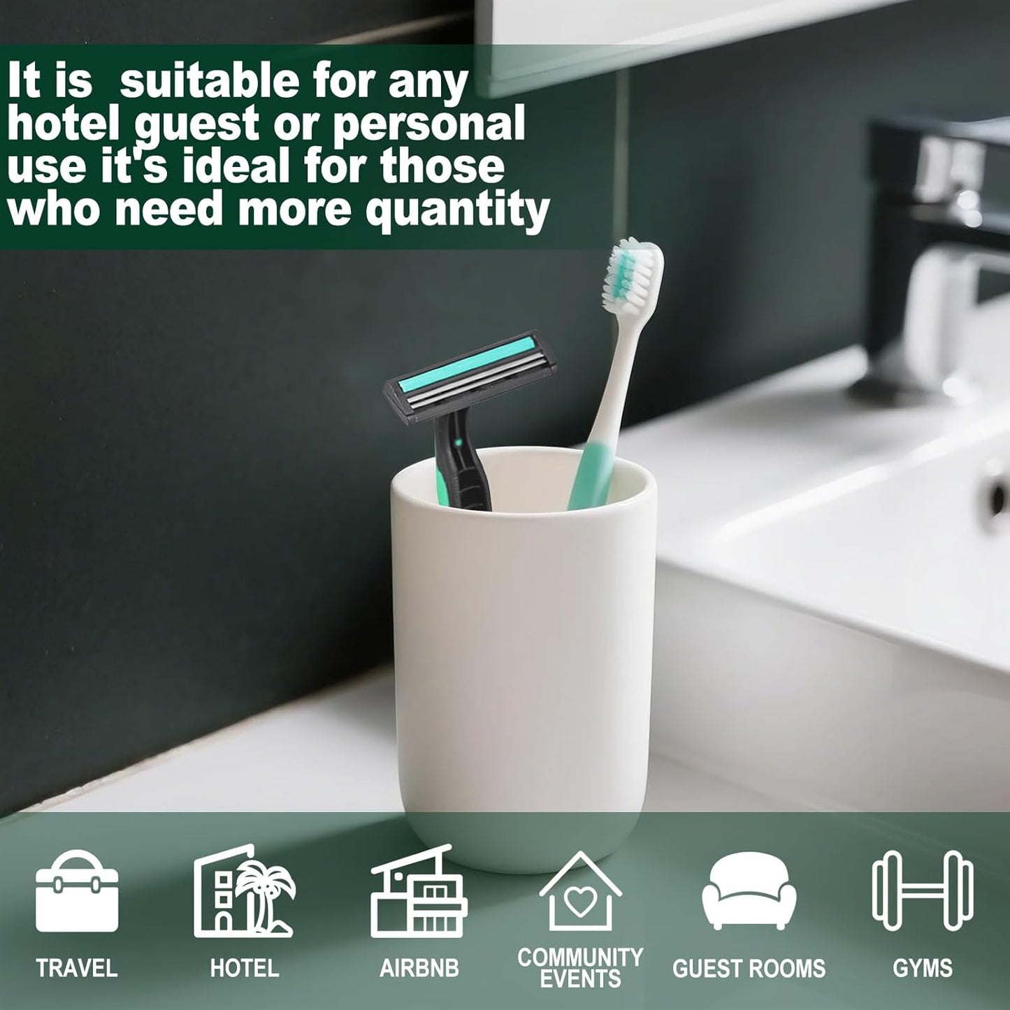 Disposable Twin Blade Razors in Bulk, Individually Wrapped - Clear Safety Cap, For Homeless, Hotel, Airbnb, Travel (pack of 50,green)