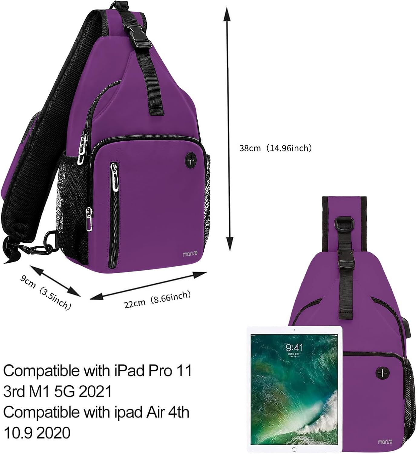 MOSISO Sling Backpack Bag, Crossbody Shoulder Bag Travel Hiking Daypack Chest Bag with Front Square