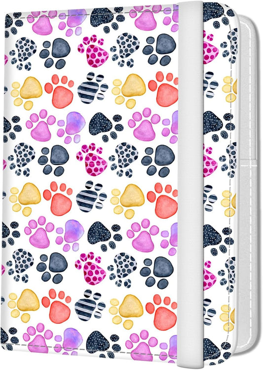 Passport Holder for Travel Essentials, Leather RFID Blocking Passport Wallet Cover Case, Cute Passport Book Holders for Women and Men Colorful Dog Paws