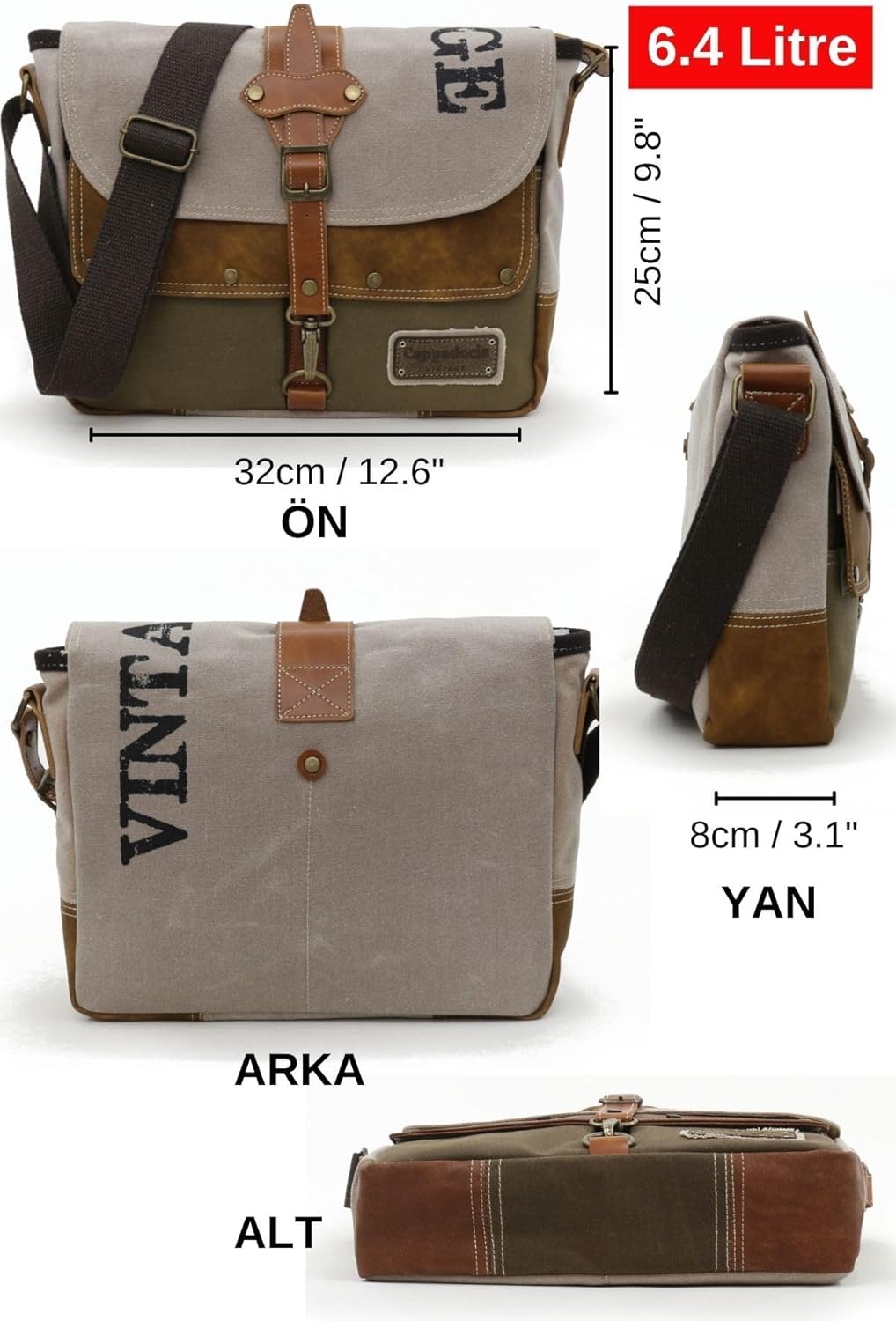Antiochia 4046 Messenger Bag, Leather Detailed Shoulder Laptop Bag, Unisex Style for Daily, Travel