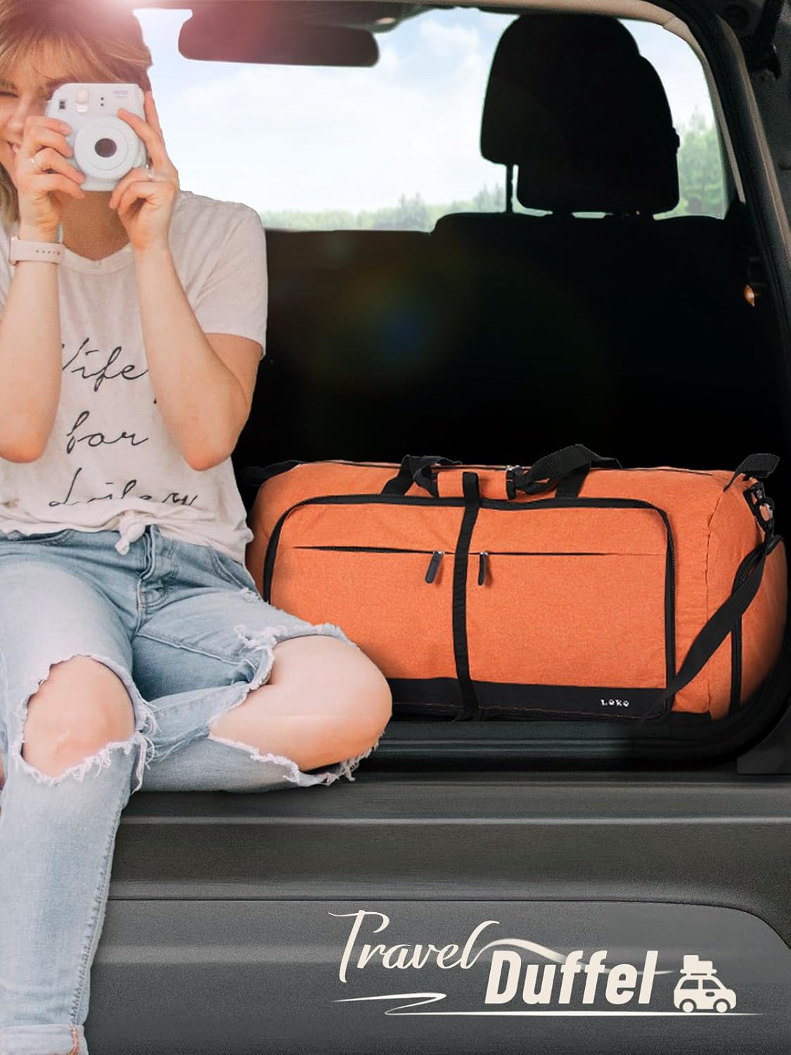 Lekesky Foldable Travel Duffel Bag for Women, 80L Large Duffle Bag with Separate Shoes Compartments