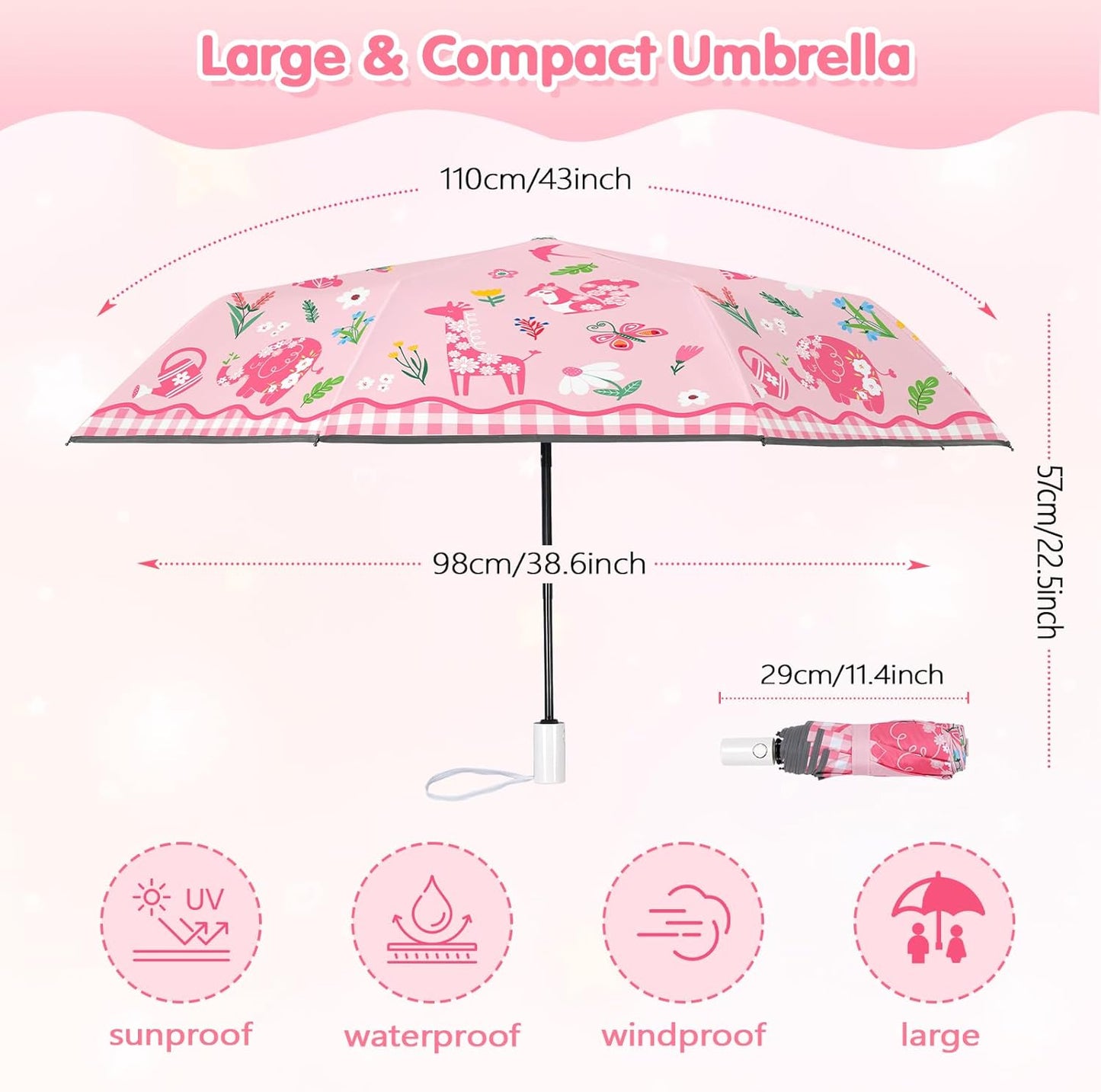 Kids Folding Umbrella Toddler Umbrella with UV Protection Portable Auto Open/Close Anti-rebound Safe Design Windproof, Compact, Lightweight Cute Umbrella for Girls & Boy