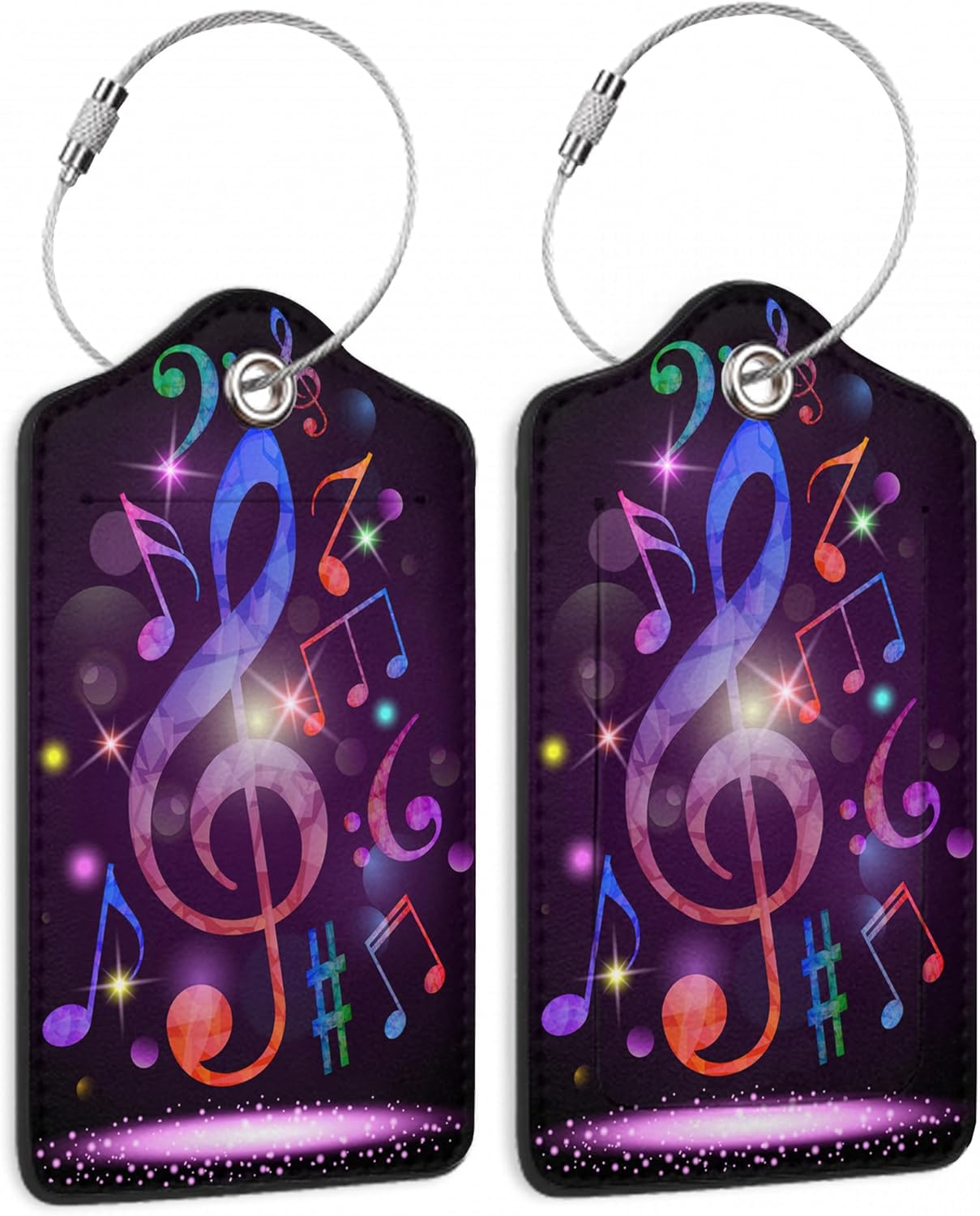 Luggage Tags Set of 2 Colorful Music Notes Leather Suitcase Tags with Stainless Steel Loop and Privacy Cover for Women Men Travel Luggage Accessories