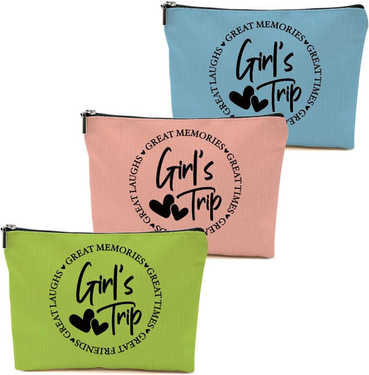 3Pcs Girls Weekend Gifts, 2025 Girls Trip Gifts Favors Travel Gifts Funny Makeup Bag, Weekend Bag Cosmetic Bag, Friendship Gifts for Women Best Friend Bride BFF, Graduation Wedding Gifts Toiletry Bag