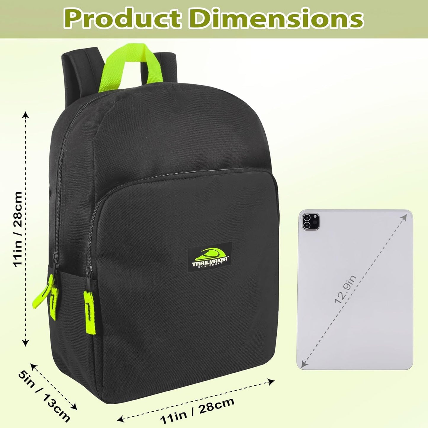 Trailmaker Color Block Backpacks for School Boys and Girls, 15 Inch Two Tone Colorful Small Travel Backpack for Kids (Black)