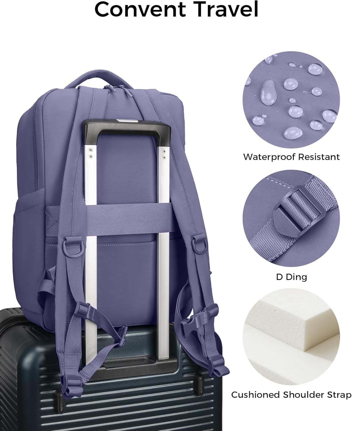FODOKO Backpack for Work, Casual Backpack for Women Men Daypack Backpack for Travel College Bookbag Separate Compartment for 15.6 Inch Notebook Mistviolet