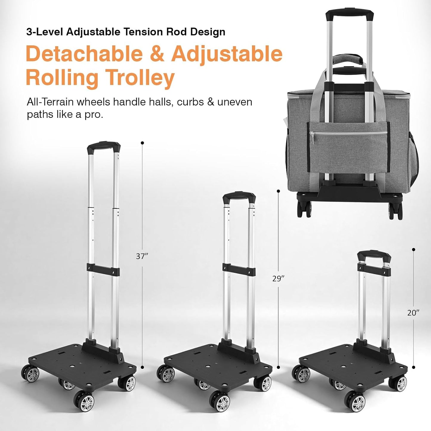 Rolling Tote Bag for Women Teacher Bag Rolling Cart Briefcase with Wheels Carry on Wheeled Bag for Work,Office,Craft Grey