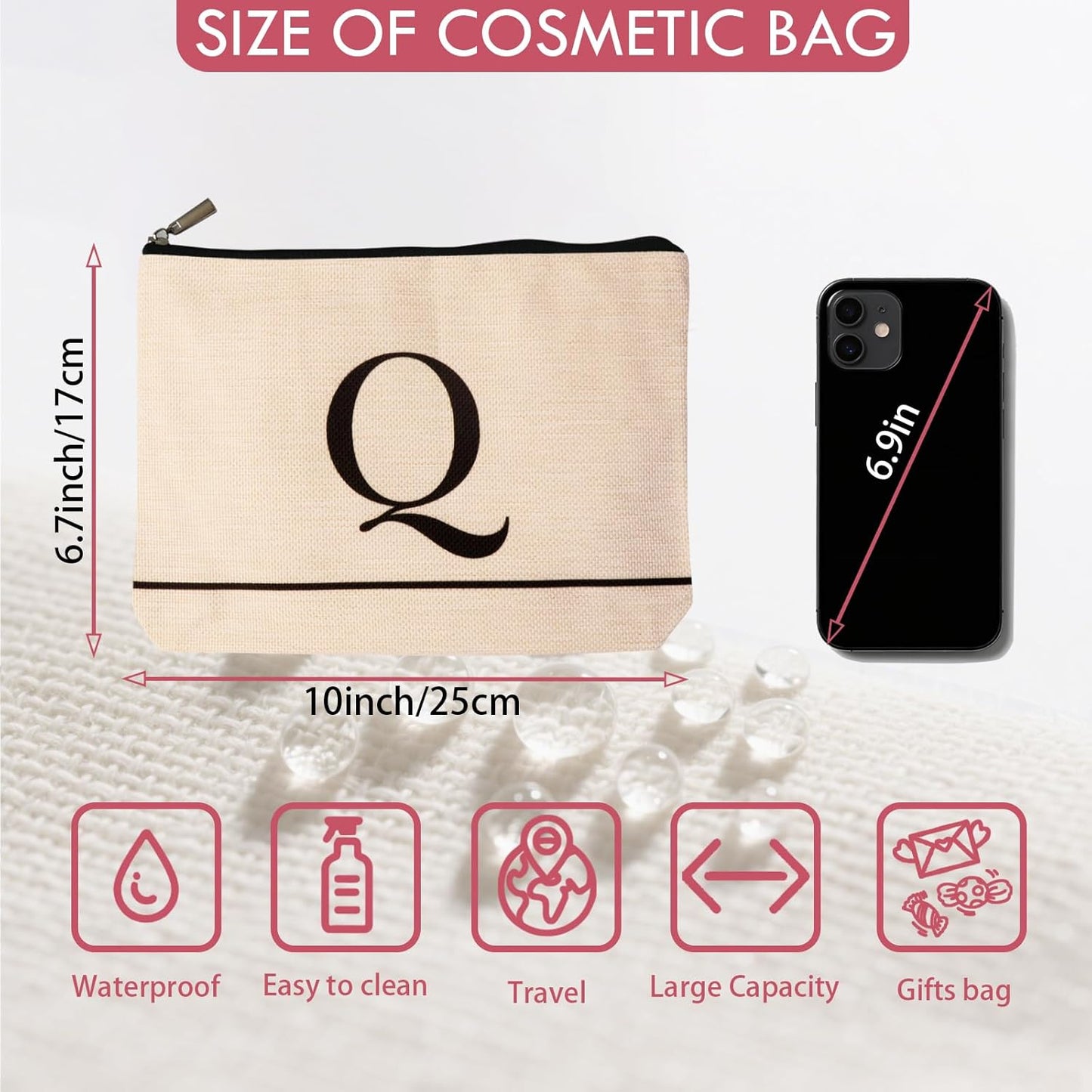 Letter A-Z Initial Personalized Makeup Bags, Birthday Gifts for Women, Monogrammed Gifts for Women