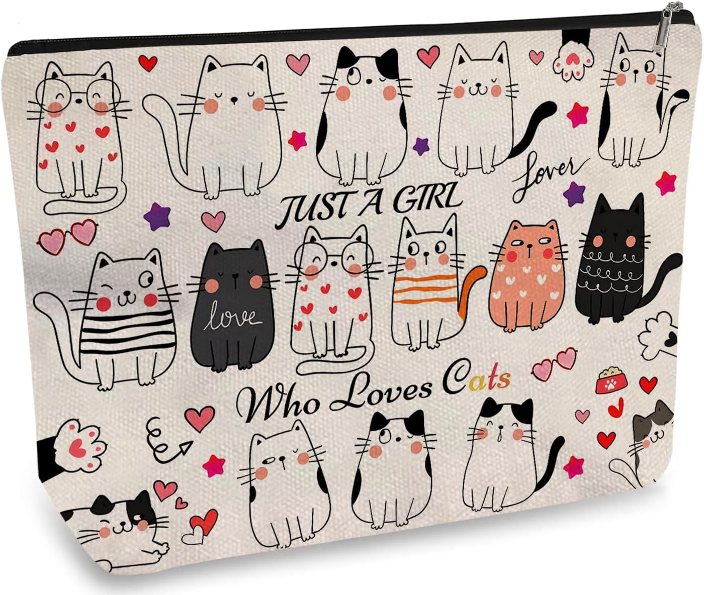 DOOX Cat Makeup Bags with Lining, Funny Cosmetic Bags Pencil Pouch - Double-Sided Print - Cute Cat Birthday & Christmas Gifts for Daughter, Sister, Women