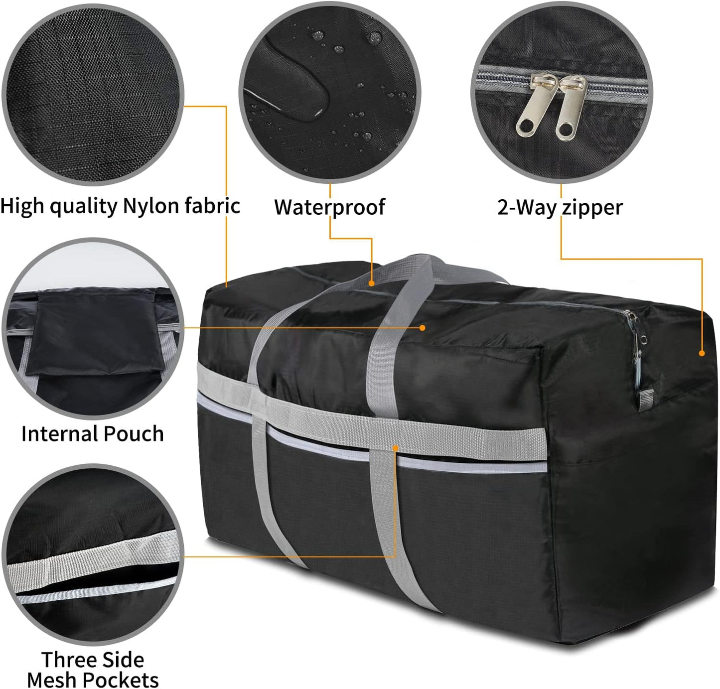 Extra Large Duffle Bag Lightweight, 96L Travel Duffel Bag Foldable for Men Women, Waterproof & Durable(BLACK)