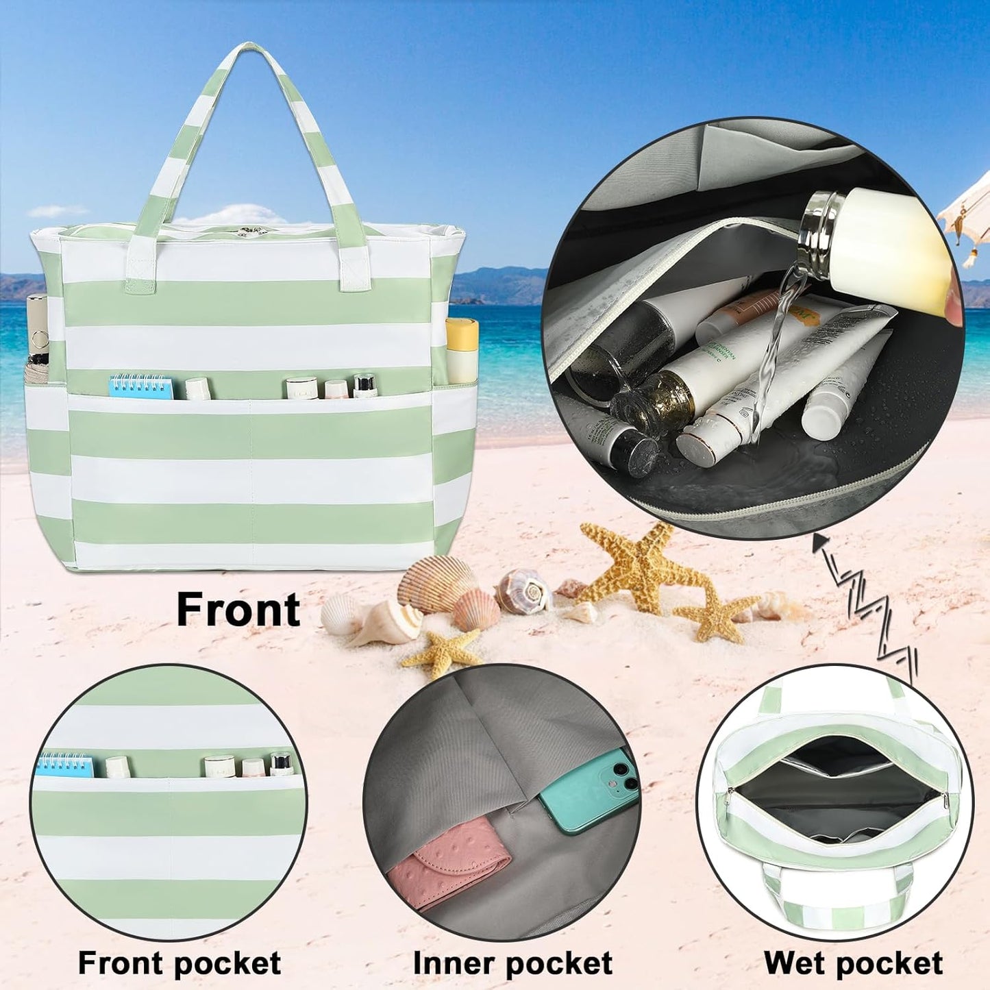 Bluboon Waterproof Beach Tote Pool Bags for Women Ladies Extra Large Carry On Bag With Wet Compartment for Weekender Travel