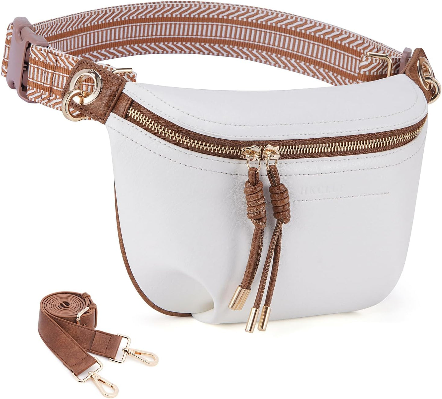 HKCLUF Fanny Pack Crossbody Bags for Women Pu Leather Belt Bag Waist Pack Causal Chest Bum Bag With 2 Straps