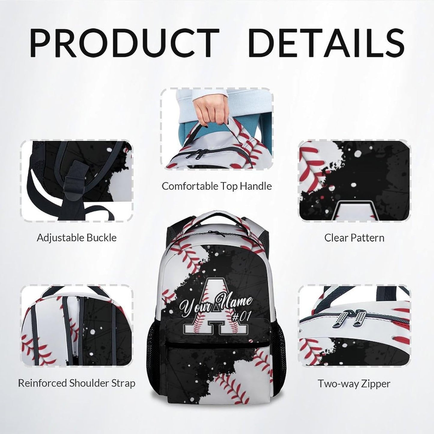 COZYAURA Boys Backpack - Baseball Backpacks for Kids - Personalized Initial Bookbag with Name - 17 Inch Sports Theme School Bag for Elementary, Middle School
