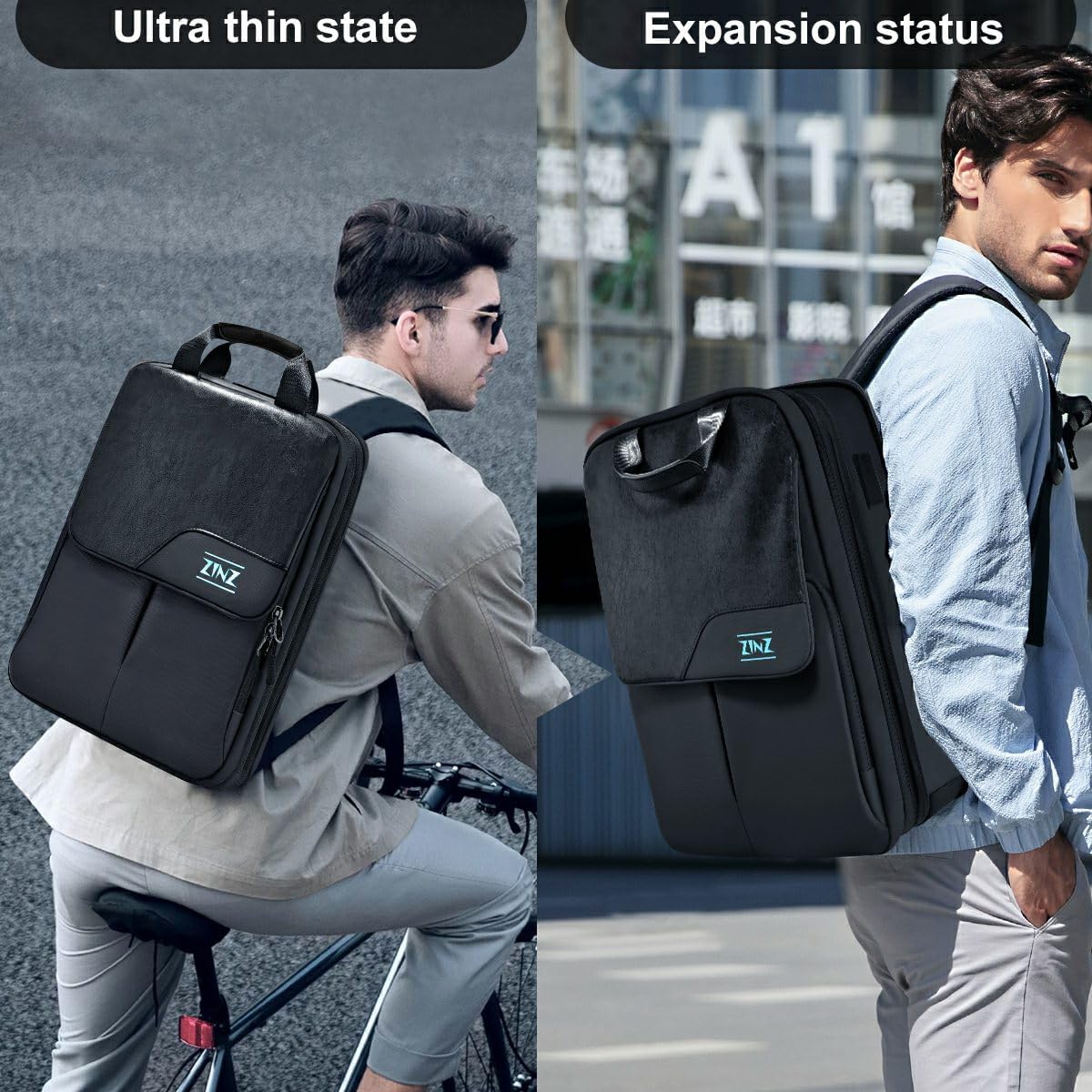 ZINZ Slim & Expandable Laptop Backpack 15.6 16 17 inch Travel Business Backpack Water-Resistant Daypack for Men and Women，Black